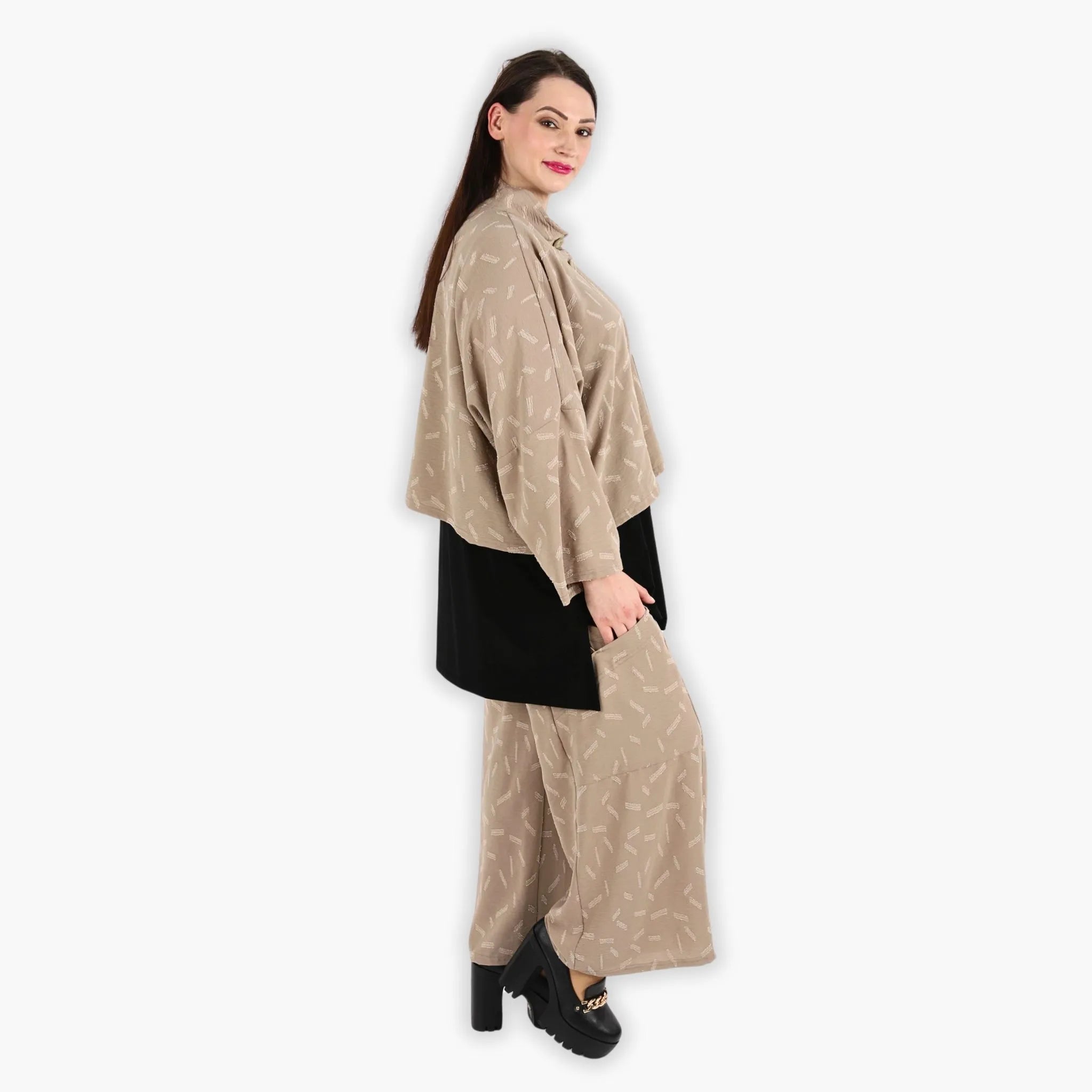  AKH Fashion Jacke in gerader Form, aus Materialmix, 1303.06992, Cognac, Streifen, Schick