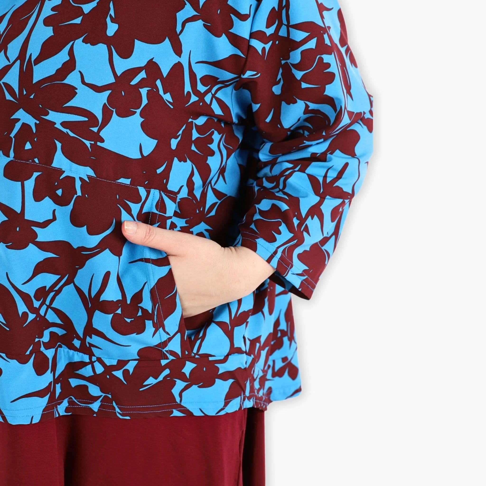 AKH Fashion Jacke in gerundeter Form, aus Viskose, 1304.06910, Maroon-Blau, Blumen