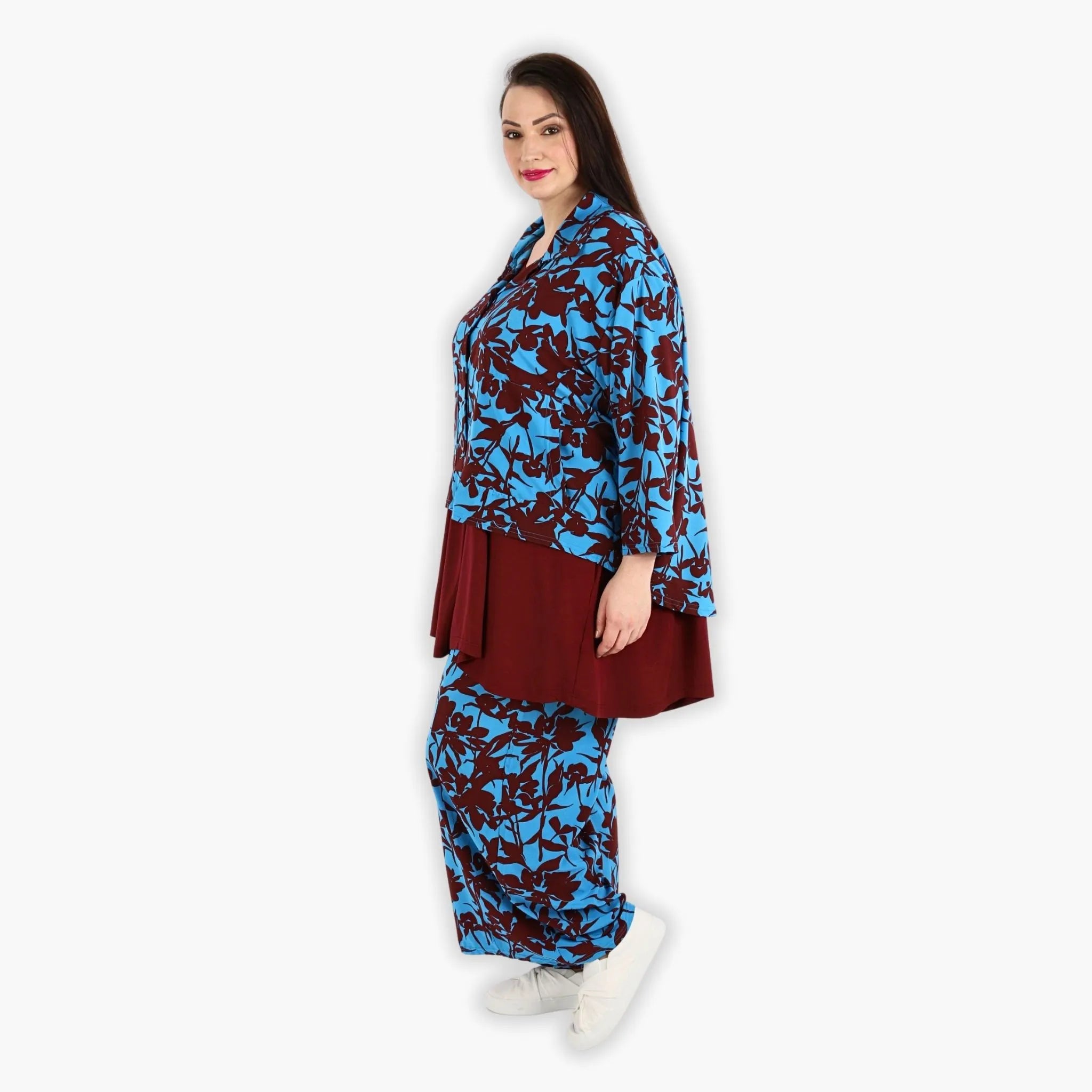 AKH Fashion Jacke in gerundeter Form, aus Viskose, 1304.06910, Maroon-Blau, Blumen