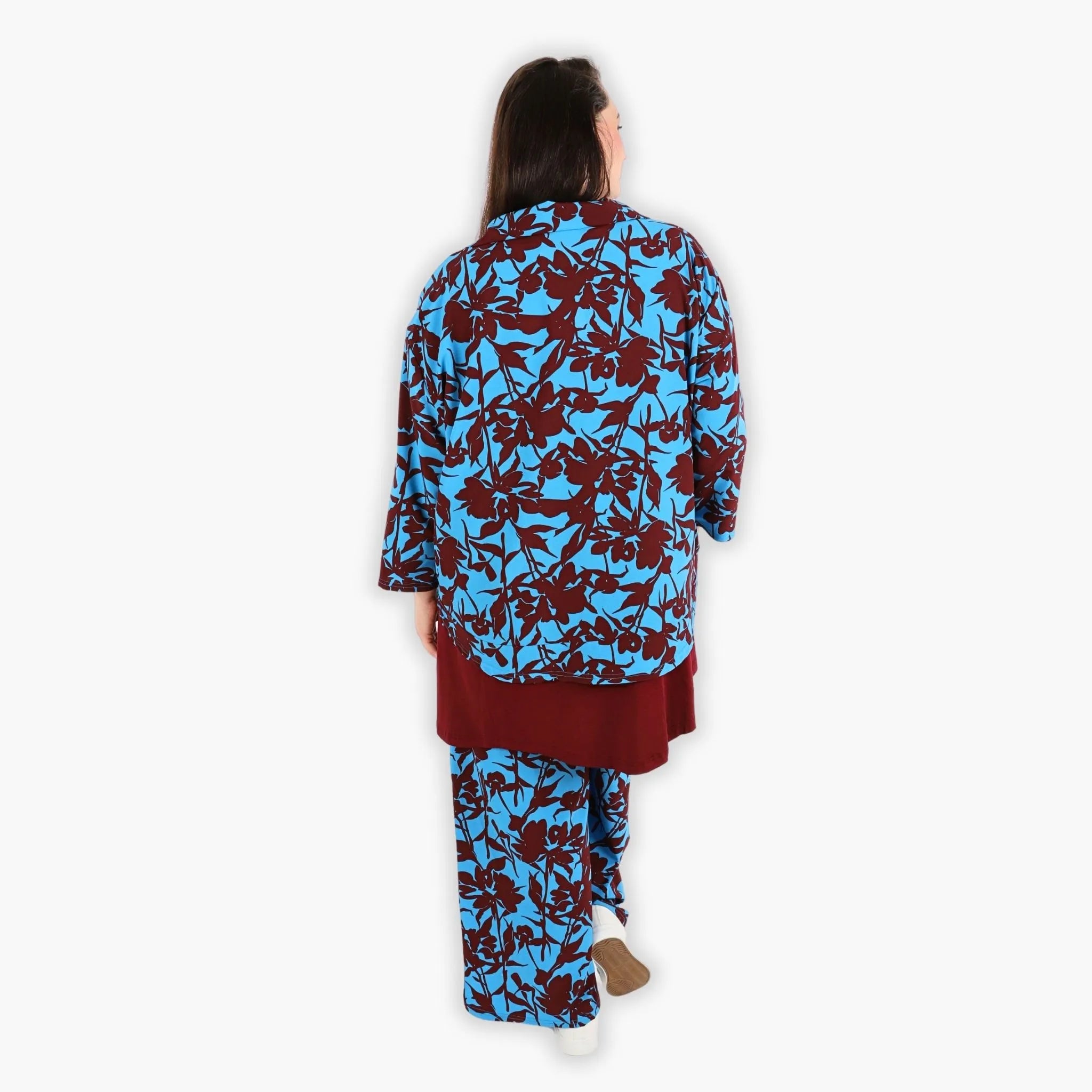  AKH Fashion Jacke in gerundeter Form, aus Viskose, 1304.06910, Maroon-Blau, Blumen