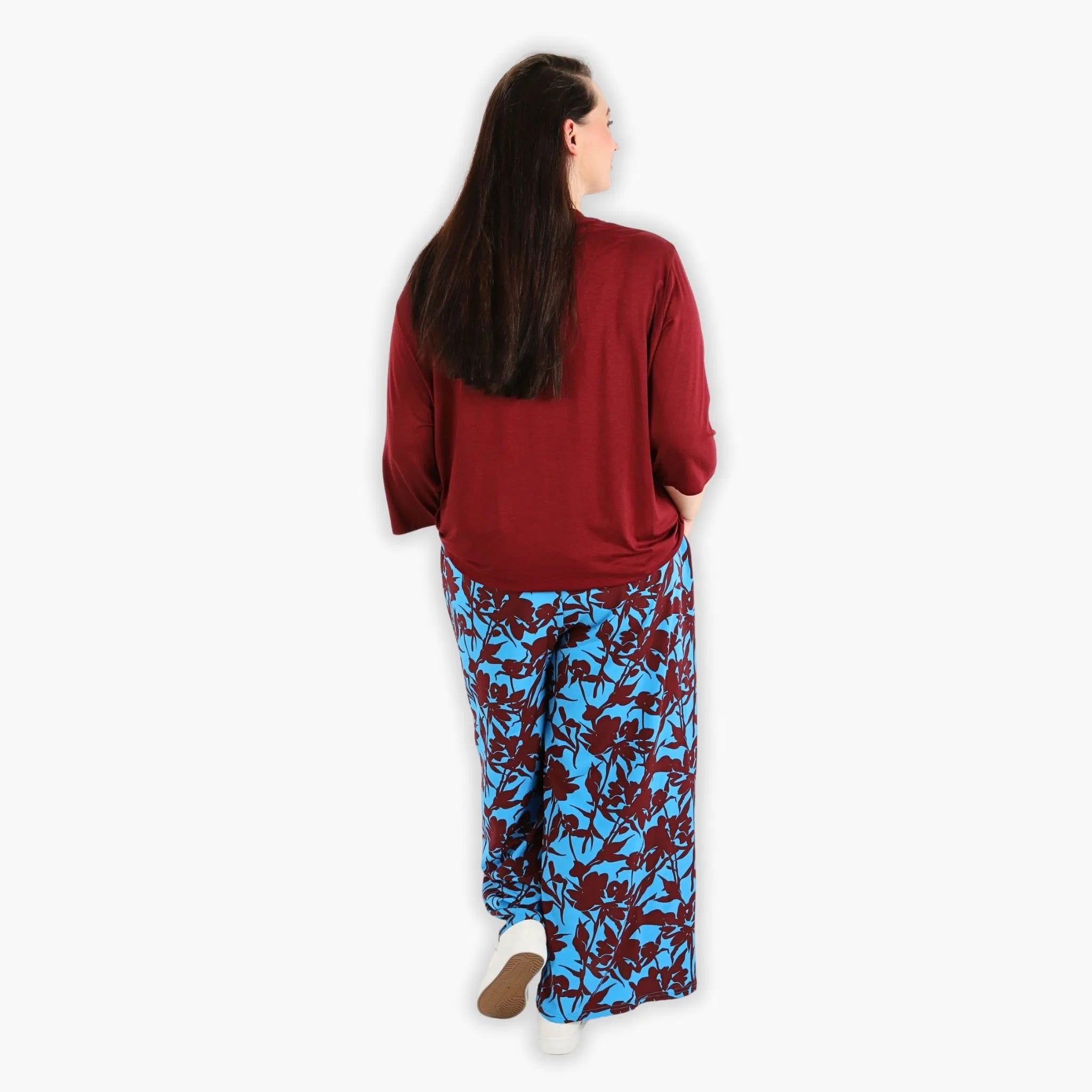  AKH Fashion Hose in gerader Form, aus Viskose, 1304.06927, Maroon-Blau, Blumen, Schick