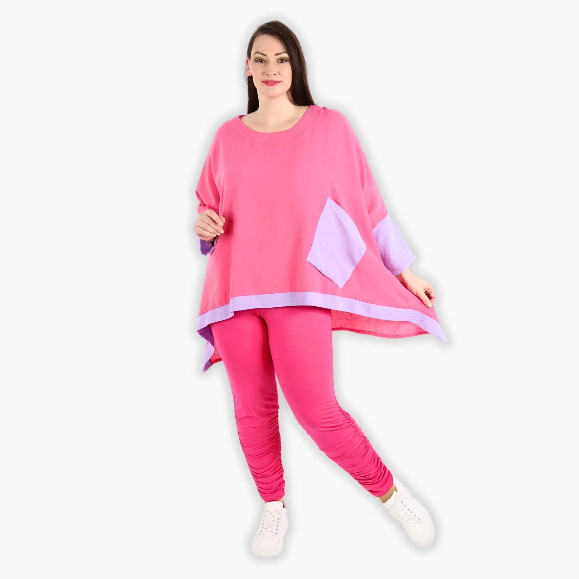  A-Form Bigshirt von AKH Fashion aus Viskose, 1305.02413, Pink-Flieder, Unifarben, Ausgefallen