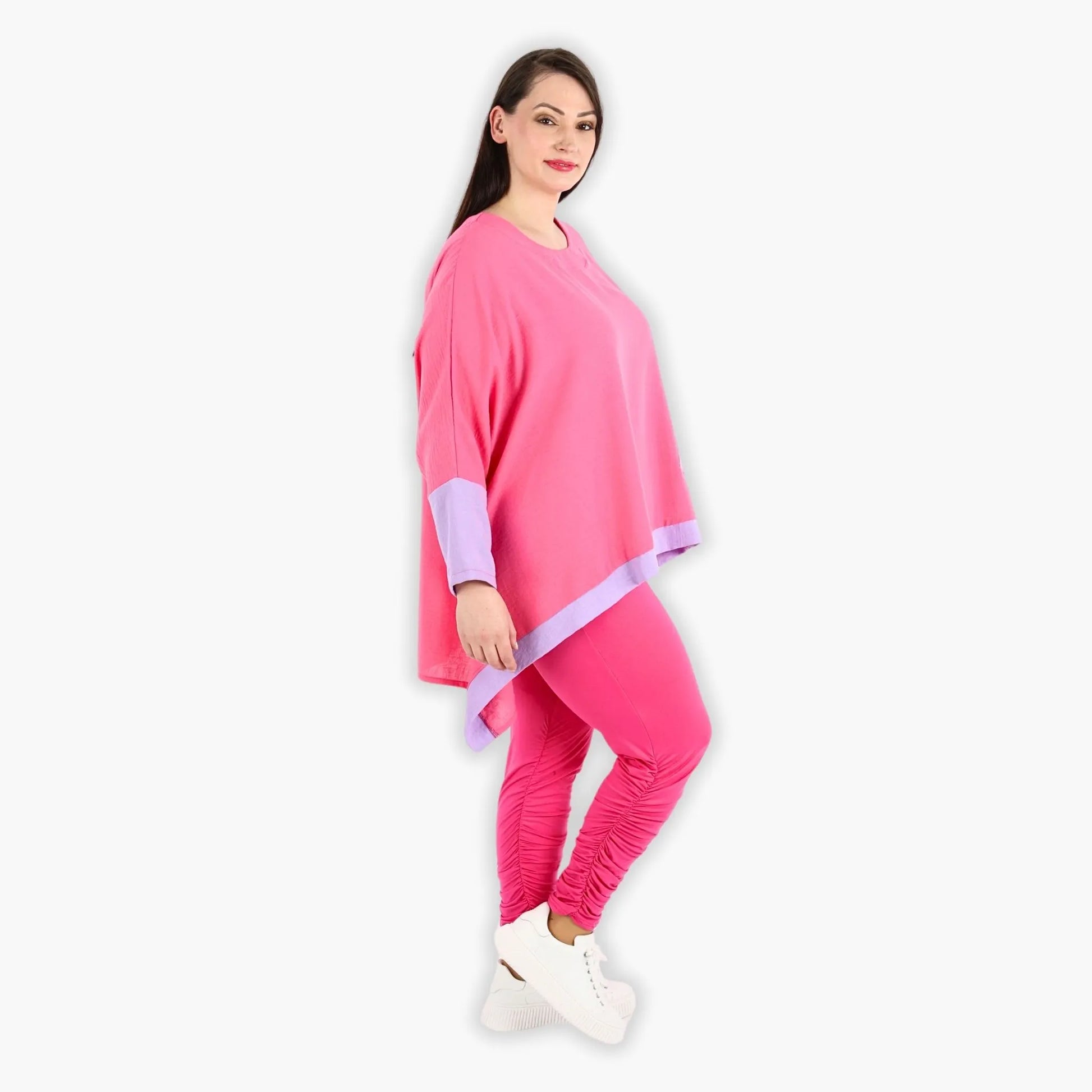  A-Form Bigshirt von AKH Fashion aus Viskose, 1305.02413, Pink-Flieder, Unifarben, Ausgefallen