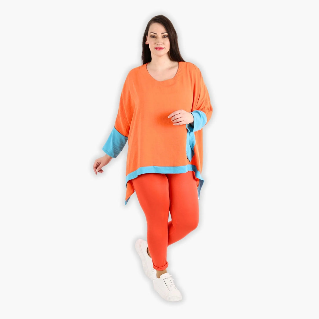  A-Form Bigshirt von AKH Fashion aus Viskose, 1305.02413, Orange-Türkis, Schick, Modern