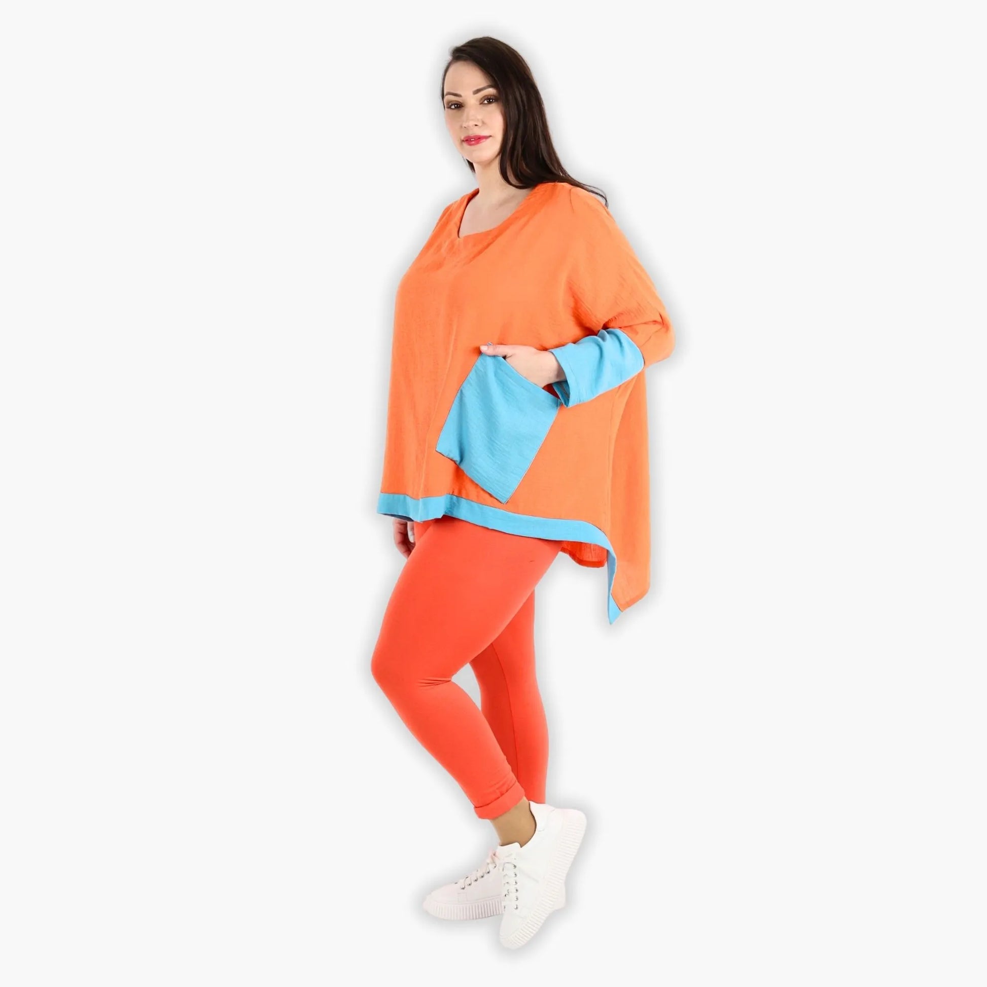  A-Form Bigshirt von AKH Fashion aus Viskose, 1305.02413, Orange-Türkis, Unifarben, Schick