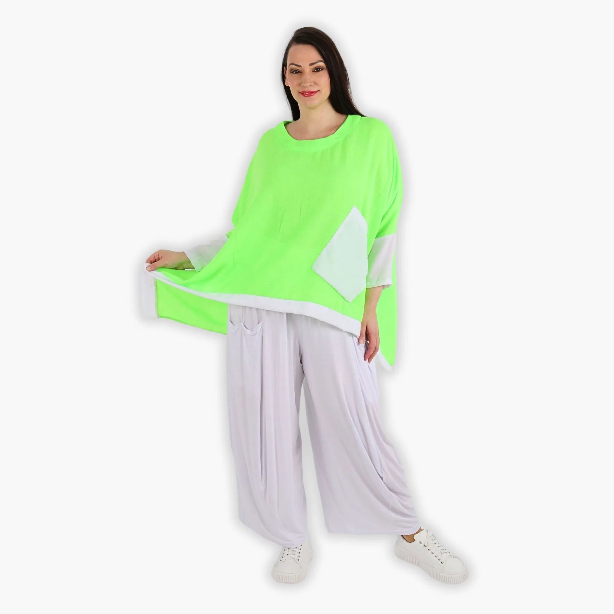  A-Form Bigshirt von AKH Fashion aus Viskose, 1305.02413, Neongrün-Weiß, Schick, Modern