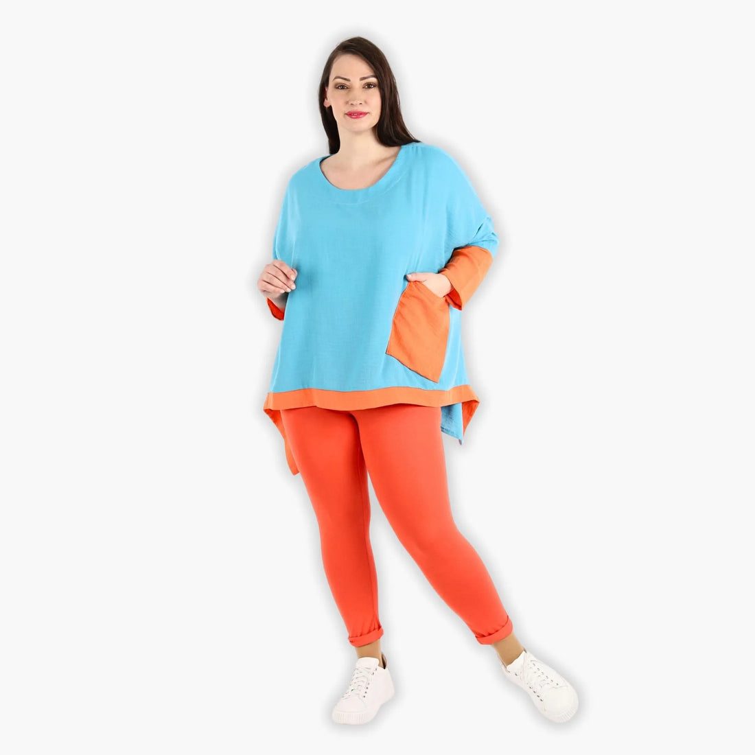  A-Form Bigshirt von AKH Fashion aus Viskose, 1305.02413, Türkis-Orange, Unifarben, Schick