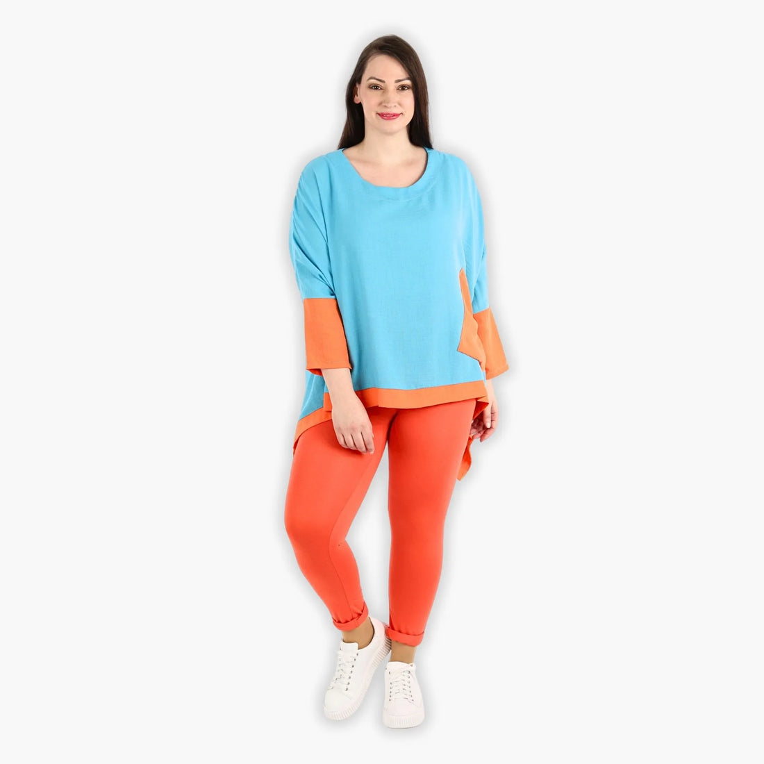  A-Form Bigshirt von AKH Fashion aus Viskose, 1305.02413, Türkis-Orange, Schick, Modern