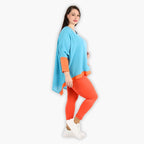  A-Form Bigshirt von AKH Fashion aus Viskose, 1305.02413, Türkis-Orange, Schick, Modern