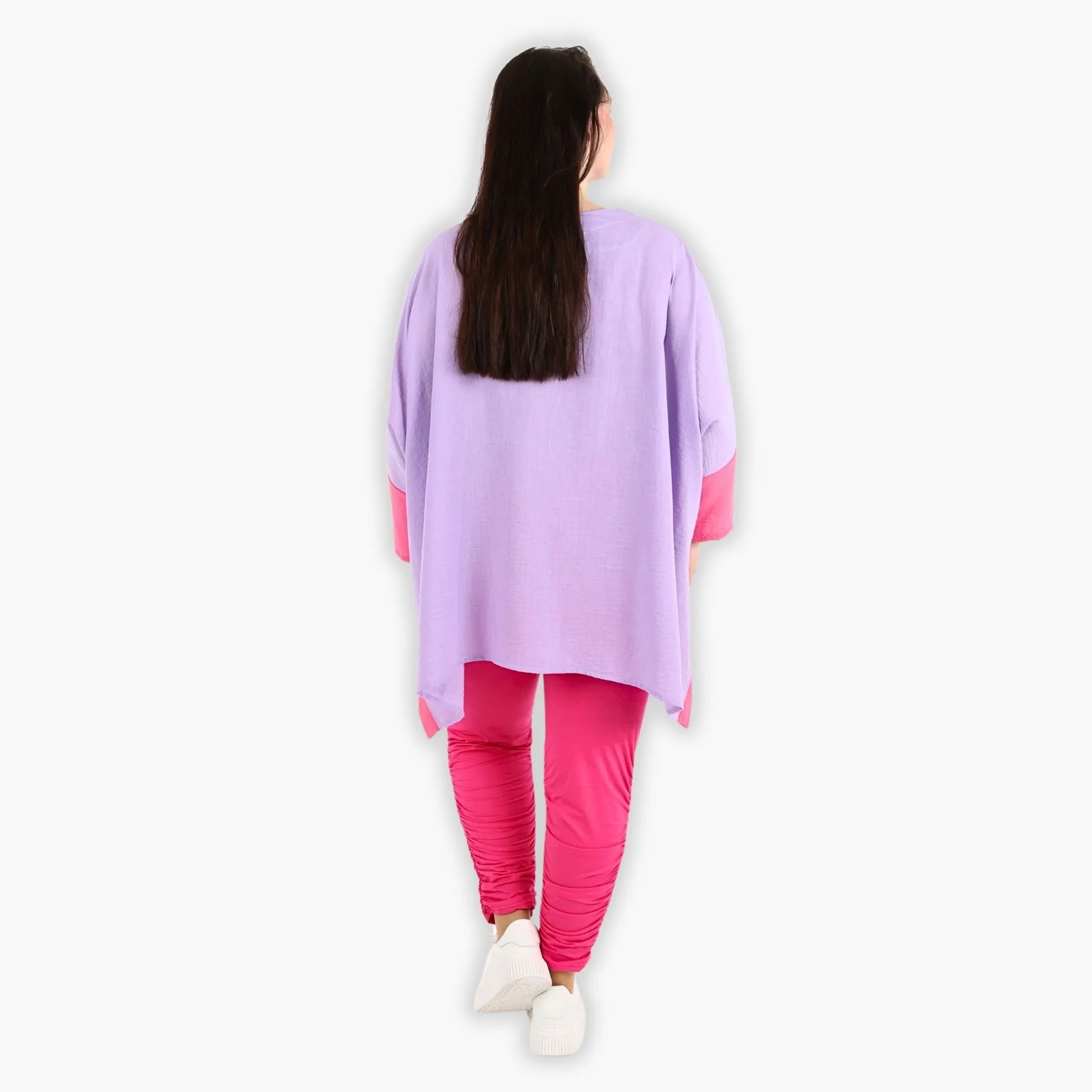  A-Form Bigshirt von AKH Fashion aus Viskose, 1305.02413, Flieder-Pink, Unifarben, Ausgefallen