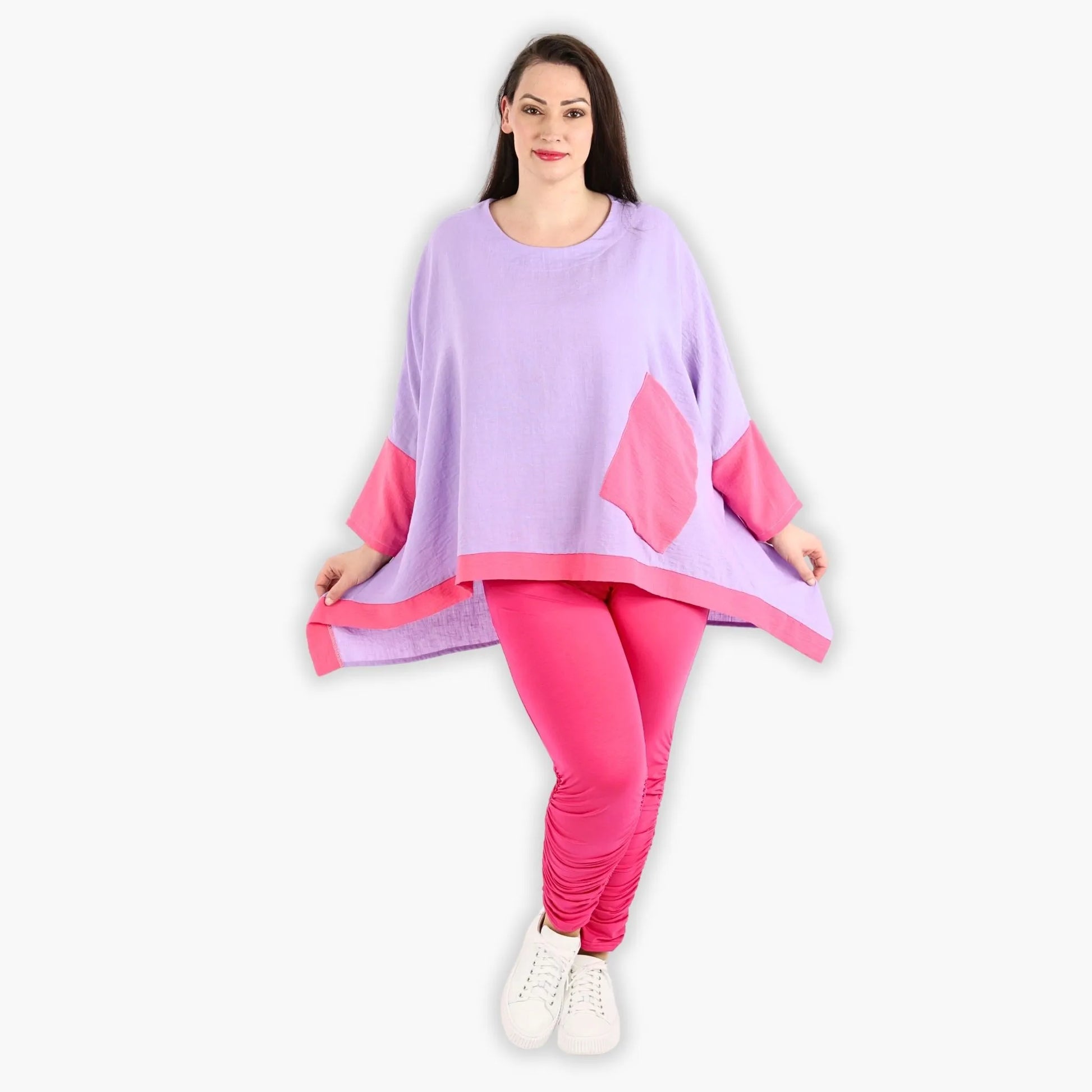  A-Form Bigshirt von AKH Fashion aus Viskose, 1305.02413, Flieder-Pink, Unifarben, Ausgefallen