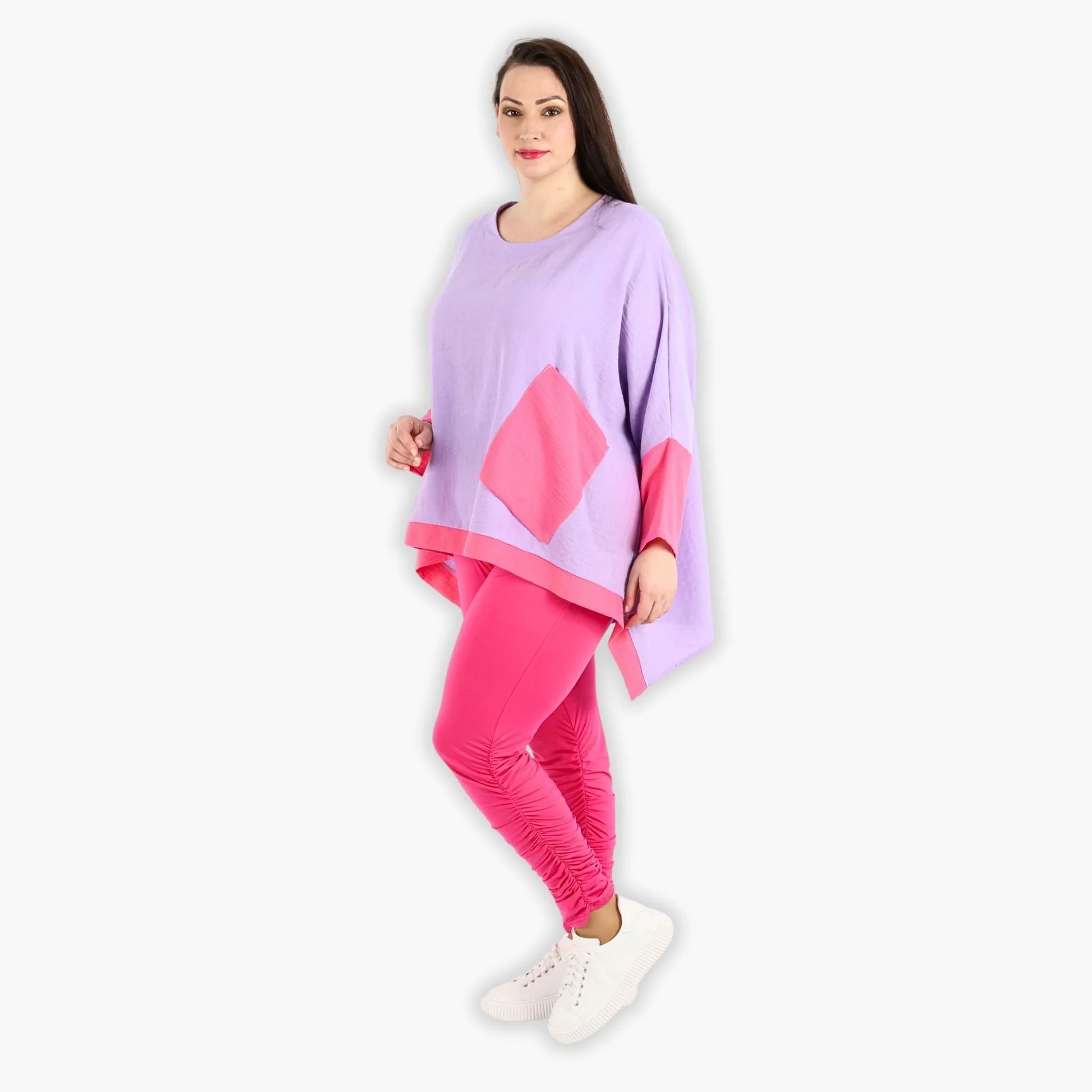  A-Form Bigshirt von AKH Fashion aus Viskose, 1305.02413, Flieder-Pink, Unifarben, Ausgefallen