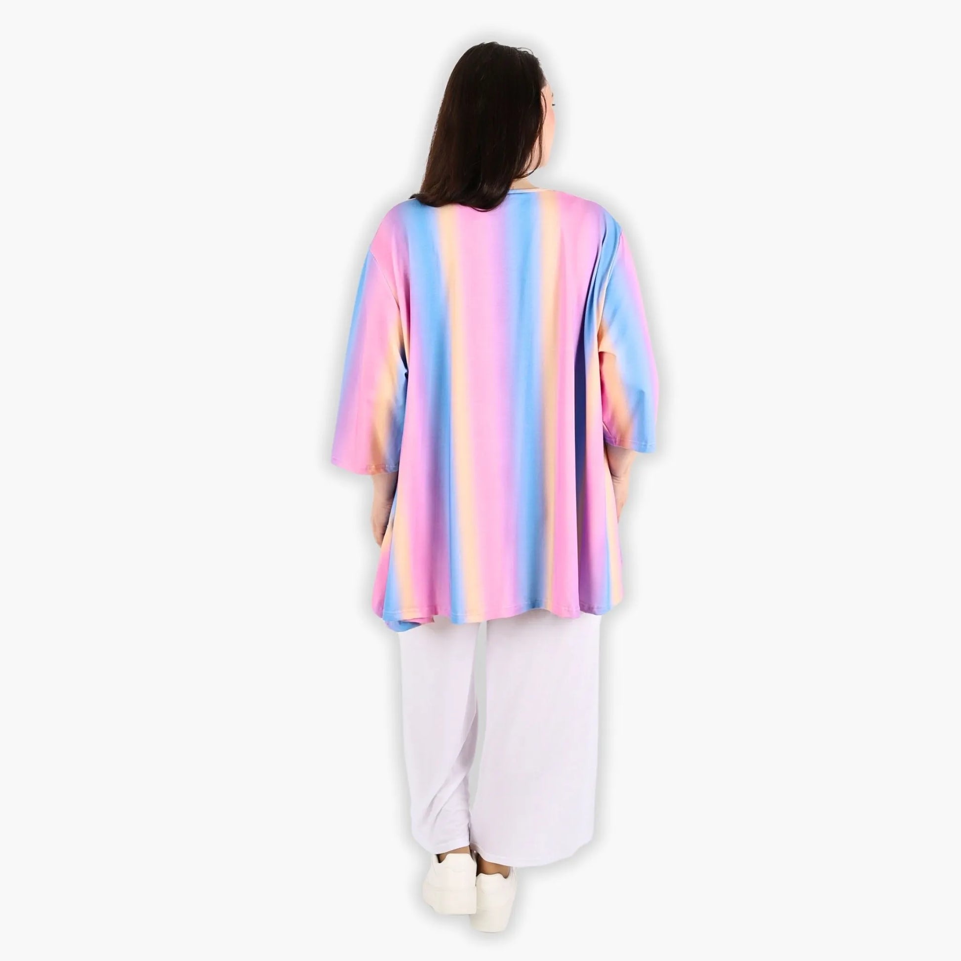  A-Form Bigshirt von AKH Fashion aus Baumwolle, 1306.00593, Pink-Blau-Orange, Schick, Modern