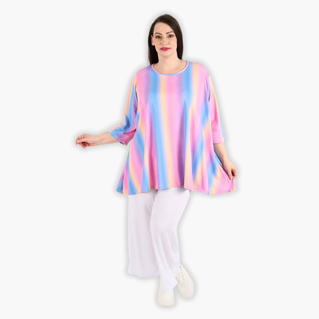  A-Form Bigshirt von AKH Fashion aus Baumwolle, 1306.00593, Pink-Blau-Orange, Farbmix, Schick