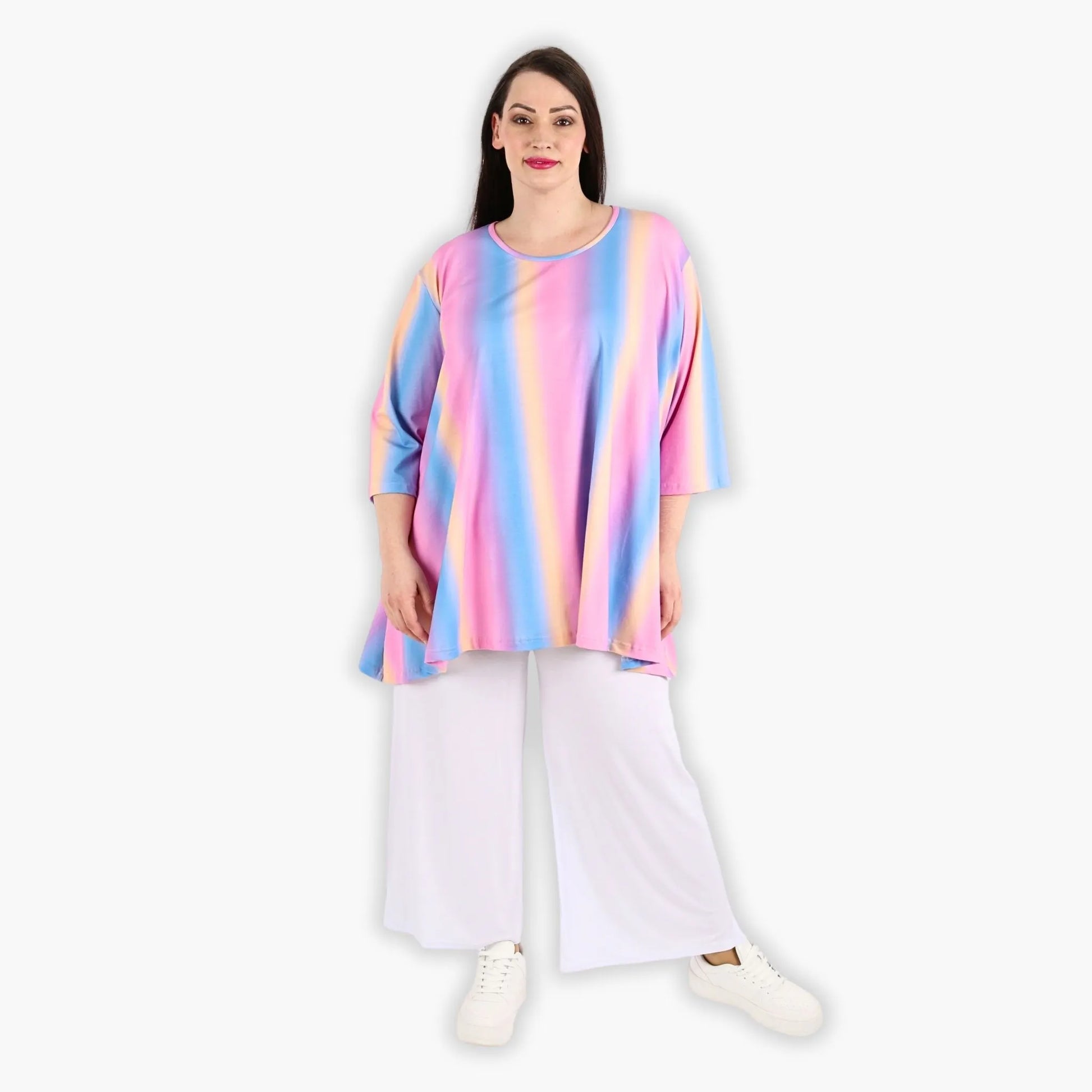  A-Form Bigshirt von AKH Fashion aus Baumwolle, 1306.00593, Pink-Blau-Orange, Schick, Modern