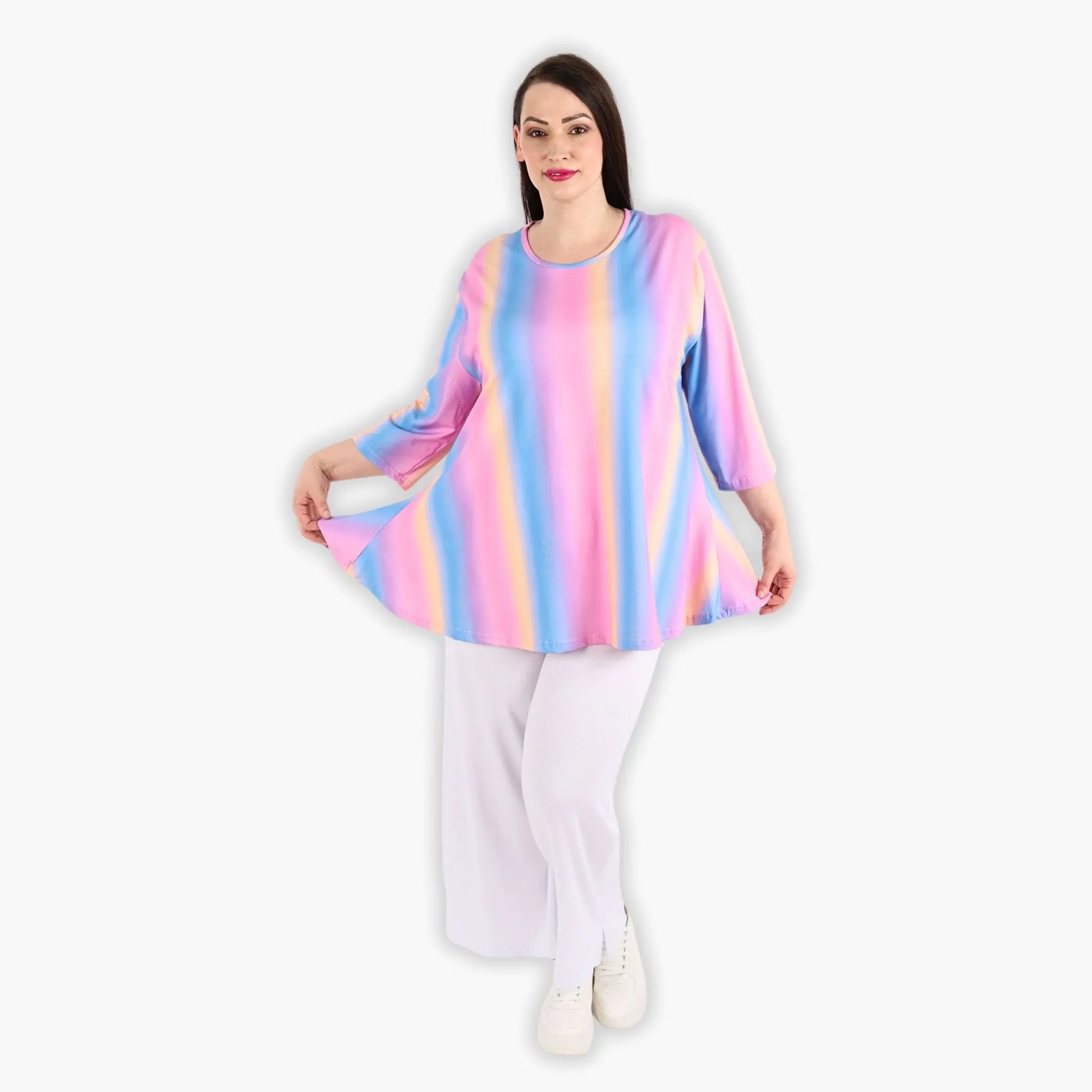  Shirt von AKH Fashion aus Baumwolle in Glocken-Form, 1306.01892, Pink-Blau-Orange, Schick