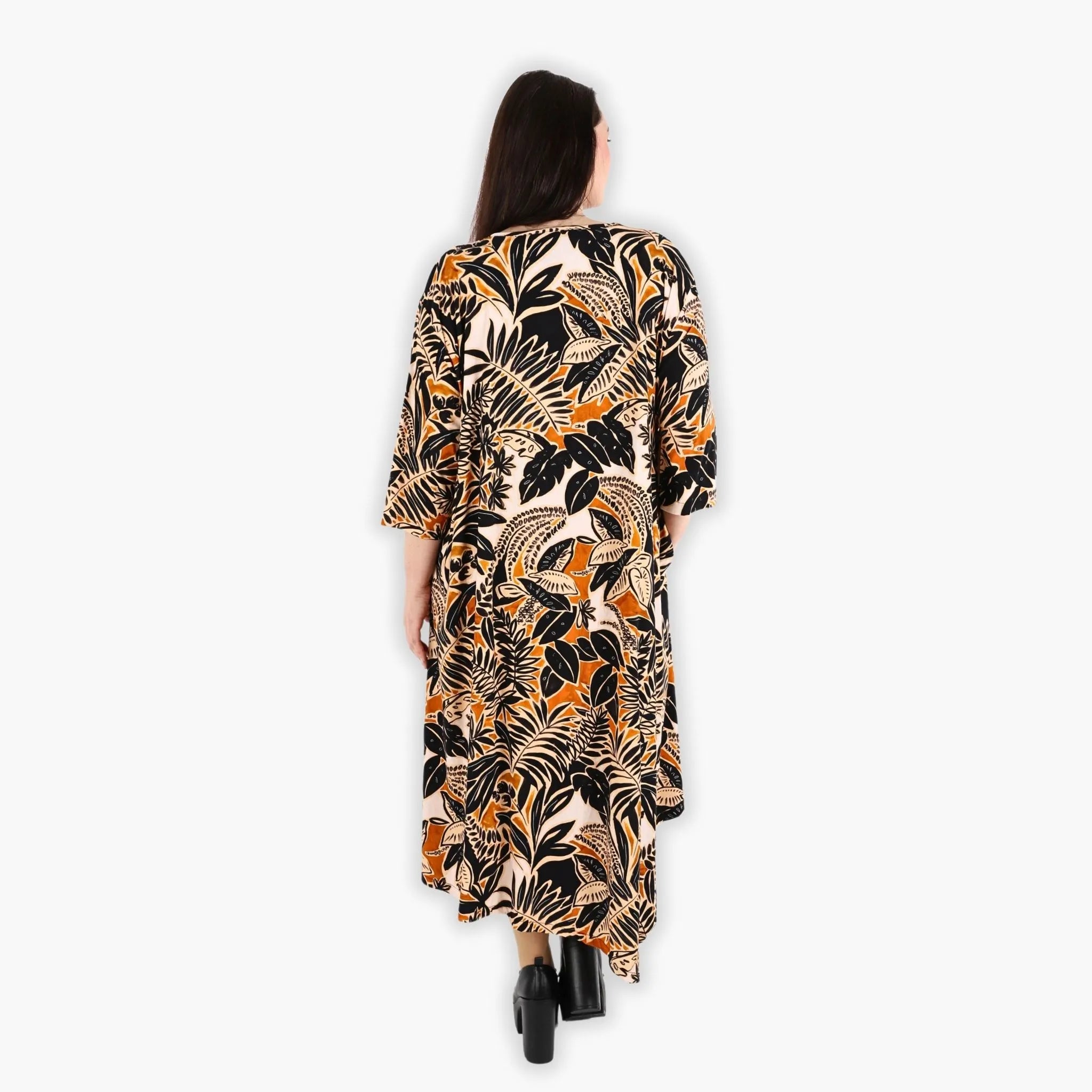  A-Form Kleid von AKH Fashion aus Viskose, 1307.01927, Schwarz-Cognac-Beige, Farbmix