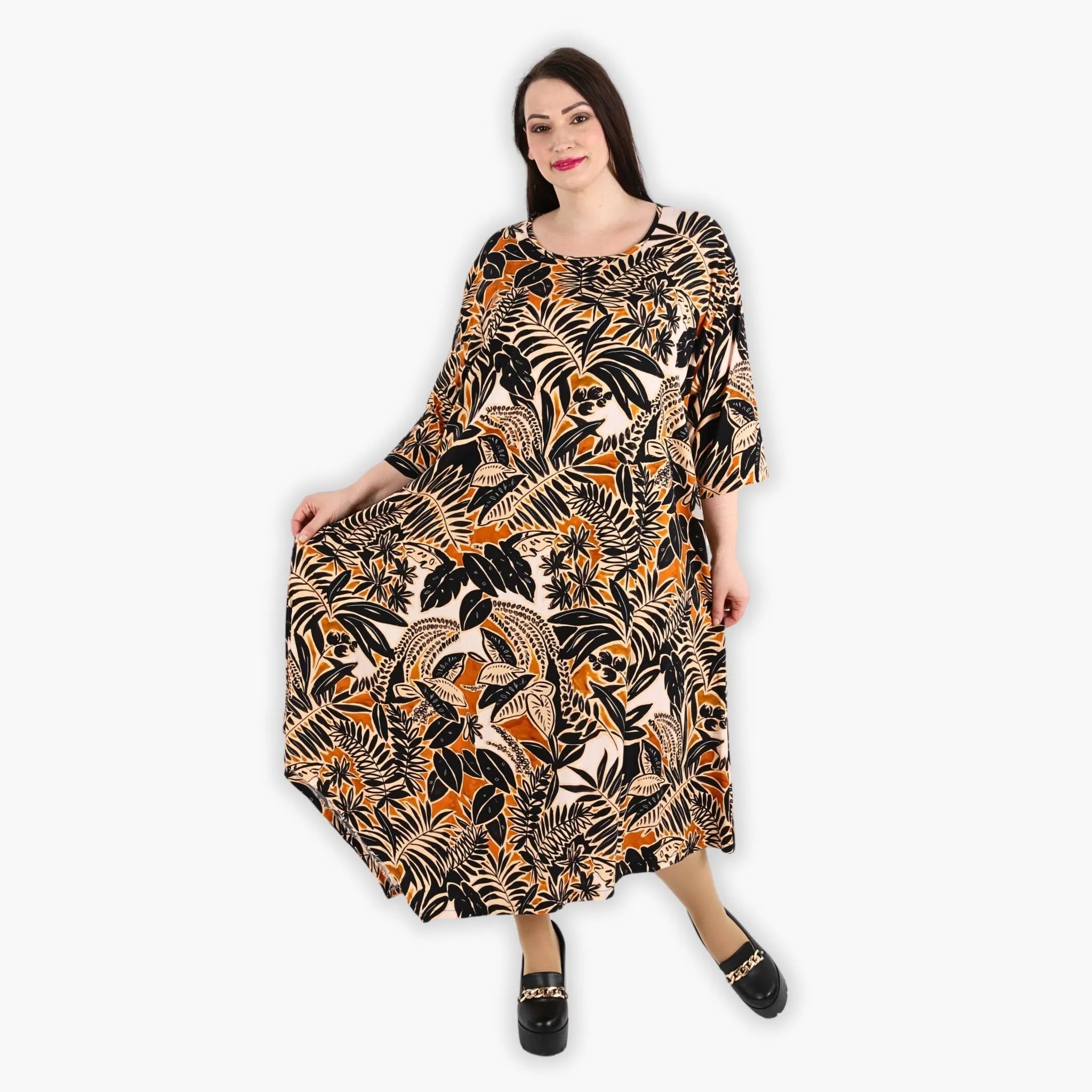  A-Form Kleid von AKH Fashion aus Viskose, 1307.01927, Schwarz-Cognac-Beige, Farbmix