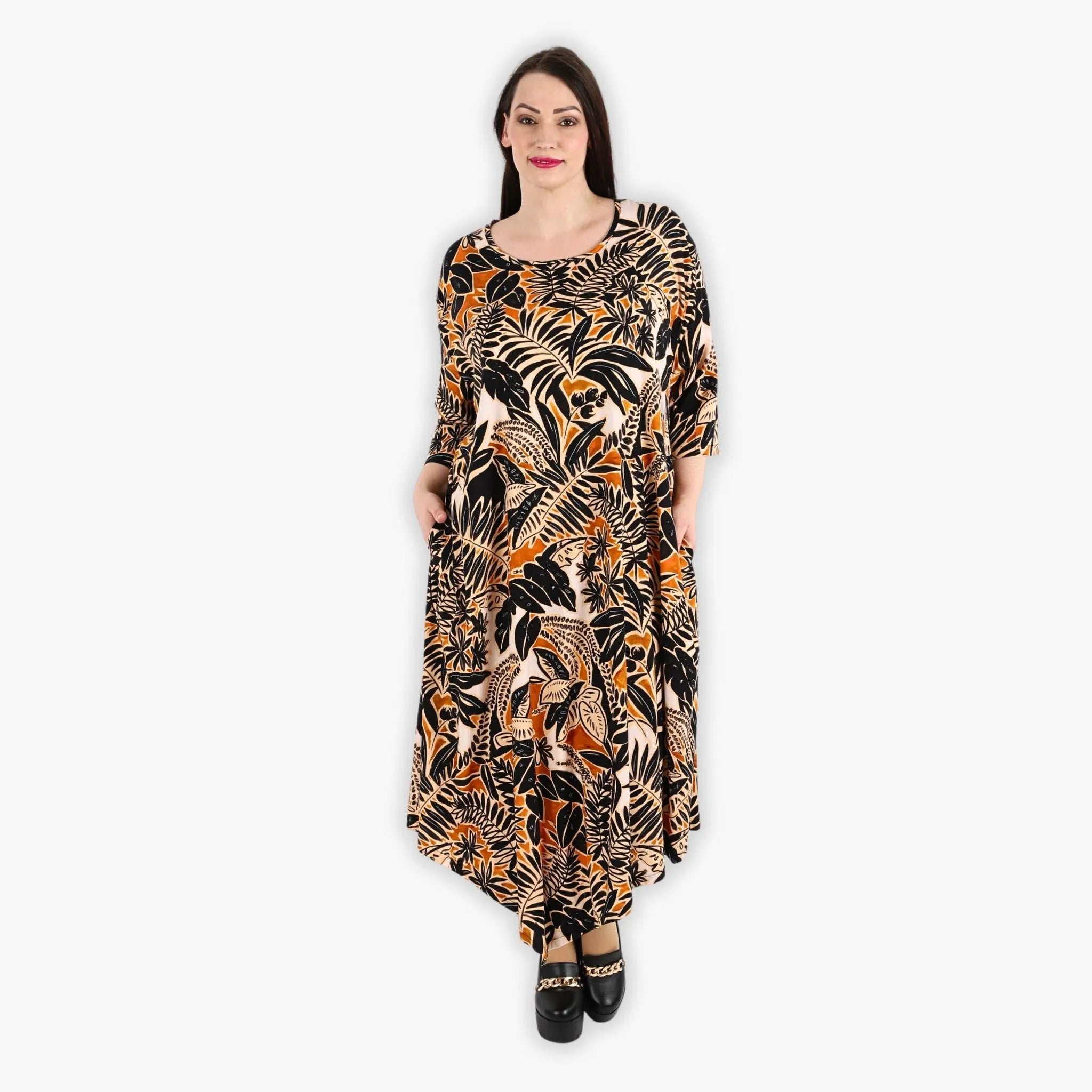  A-Form Kleid von AKH Fashion aus Viskose, 1307.01927, Schwarz-Cognac-Beige, Farbmix