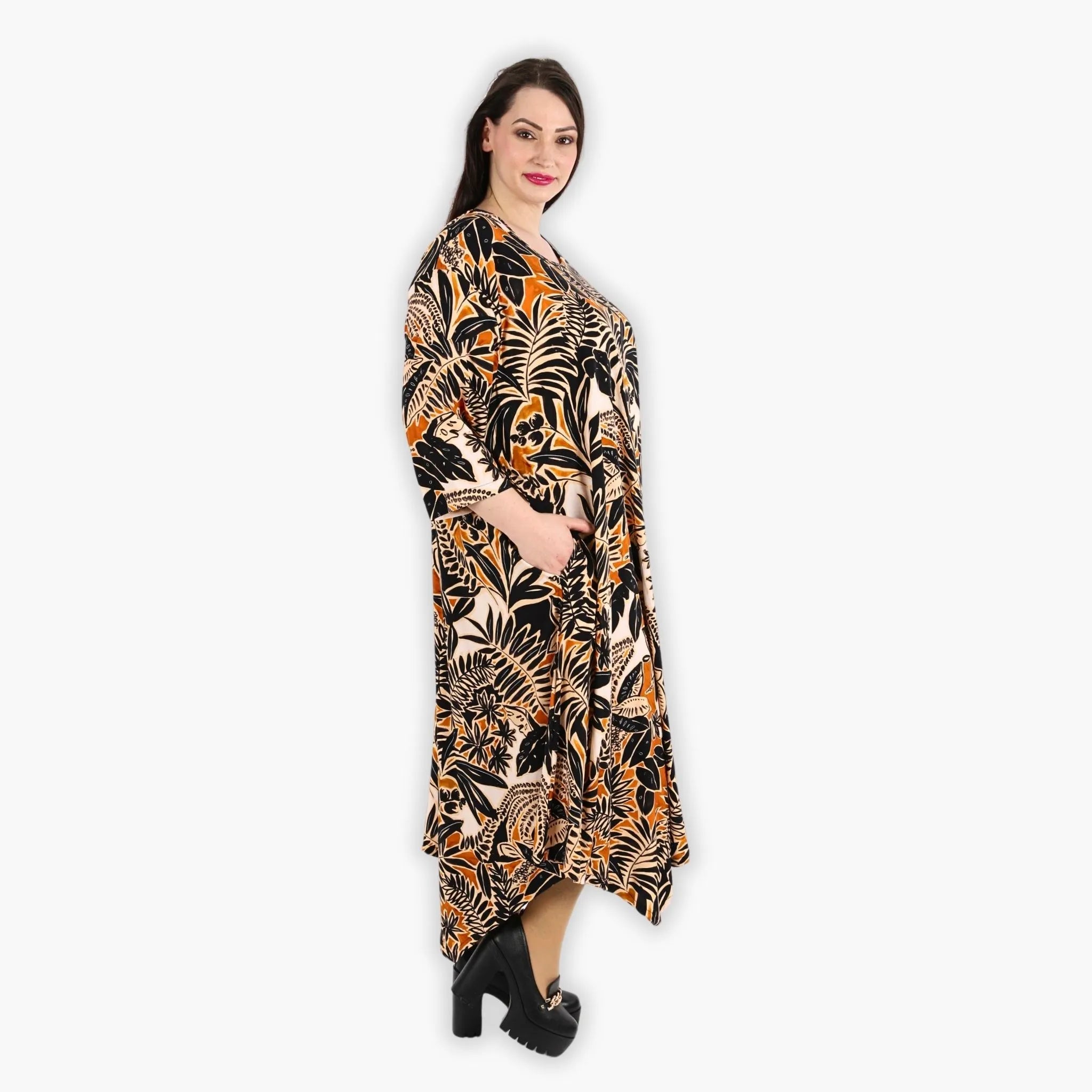  A-Form Kleid von AKH Fashion aus Viskose, 1307.01927, Schwarz-Cognac-Beige, Farbmix