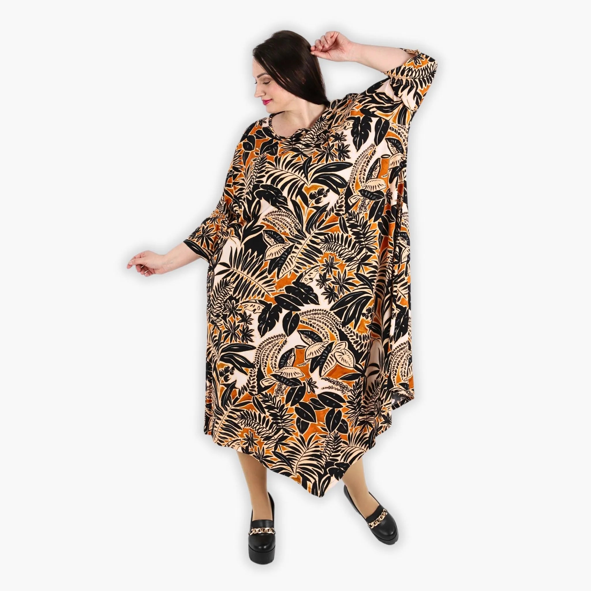  A-Form Kleid von AKH Fashion aus Viskose, 1307.01927, Schwarz-Cognac-Beige, Farbmix