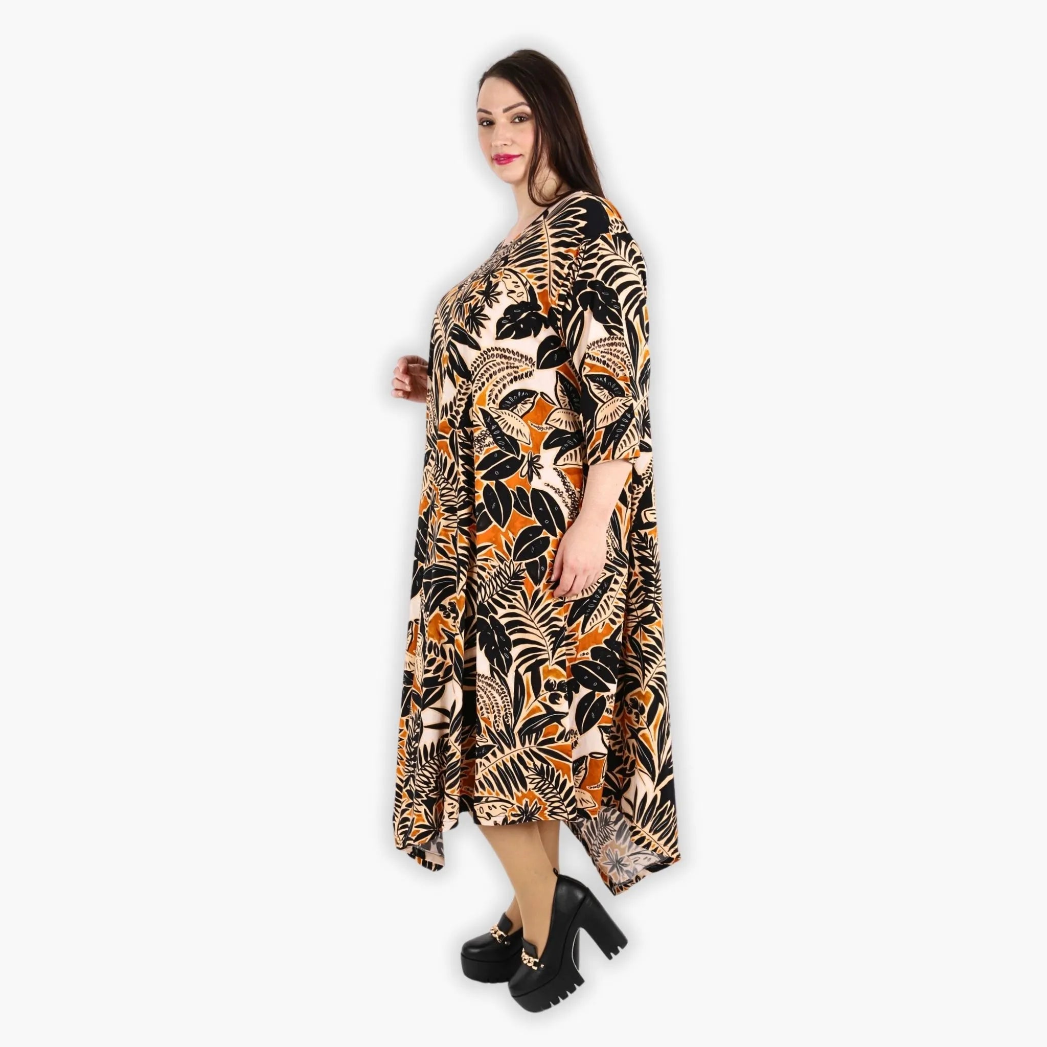  A-Form Kleid von AKH Fashion aus Viskose, 1307.01927, Schwarz-Cognac-Beige, Farbmix