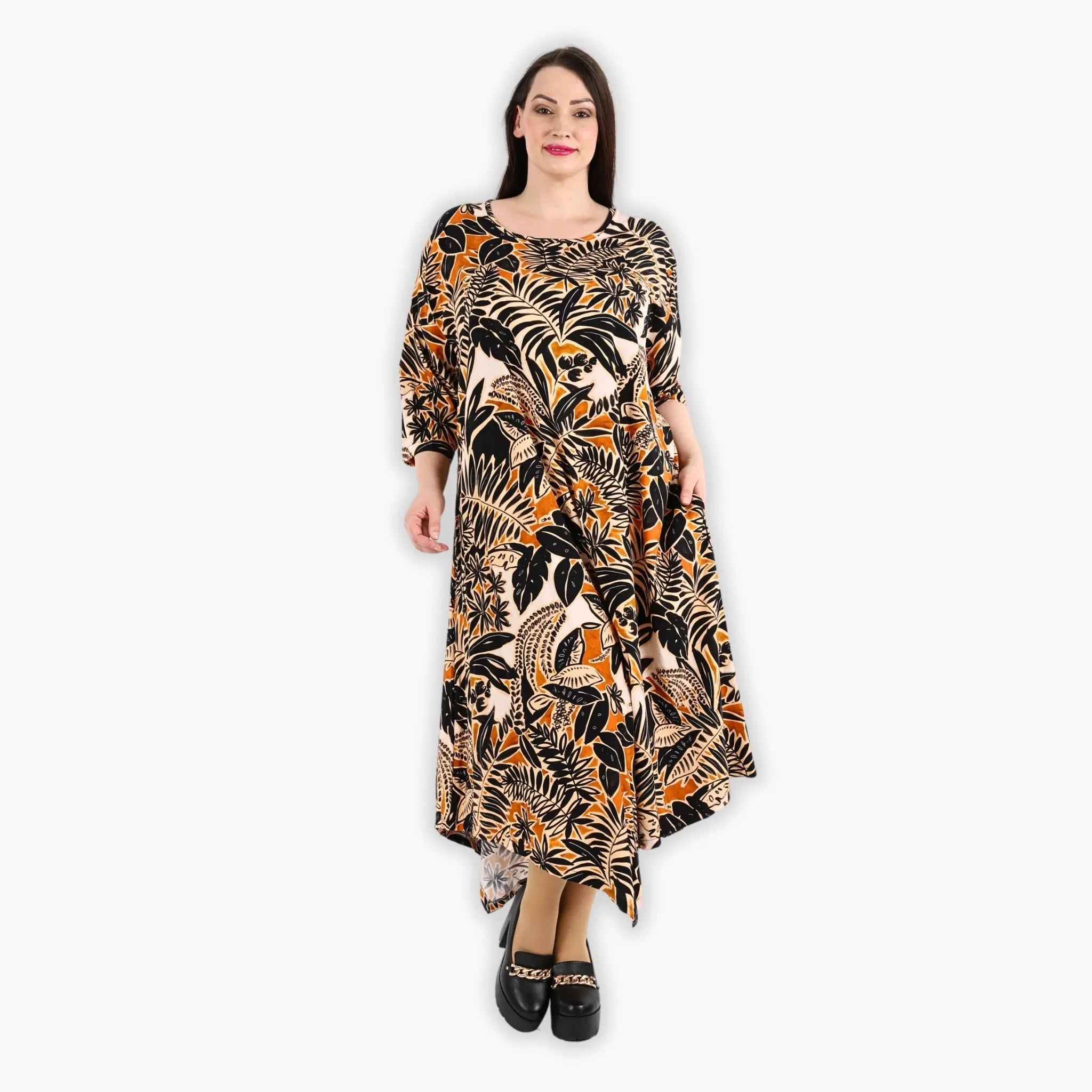  A-Form Kleid von AKH Fashion aus Viskose, 1307.01927, Schwarz-Cognac-Beige, Farbmix