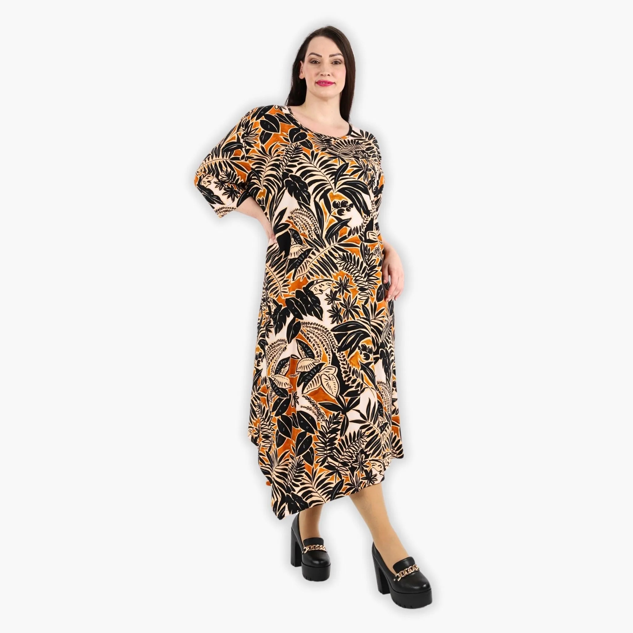  A-Form Kleid von AKH Fashion aus Viskose, 1307.01927, Schwarz-Cognac-Beige, Farbmix