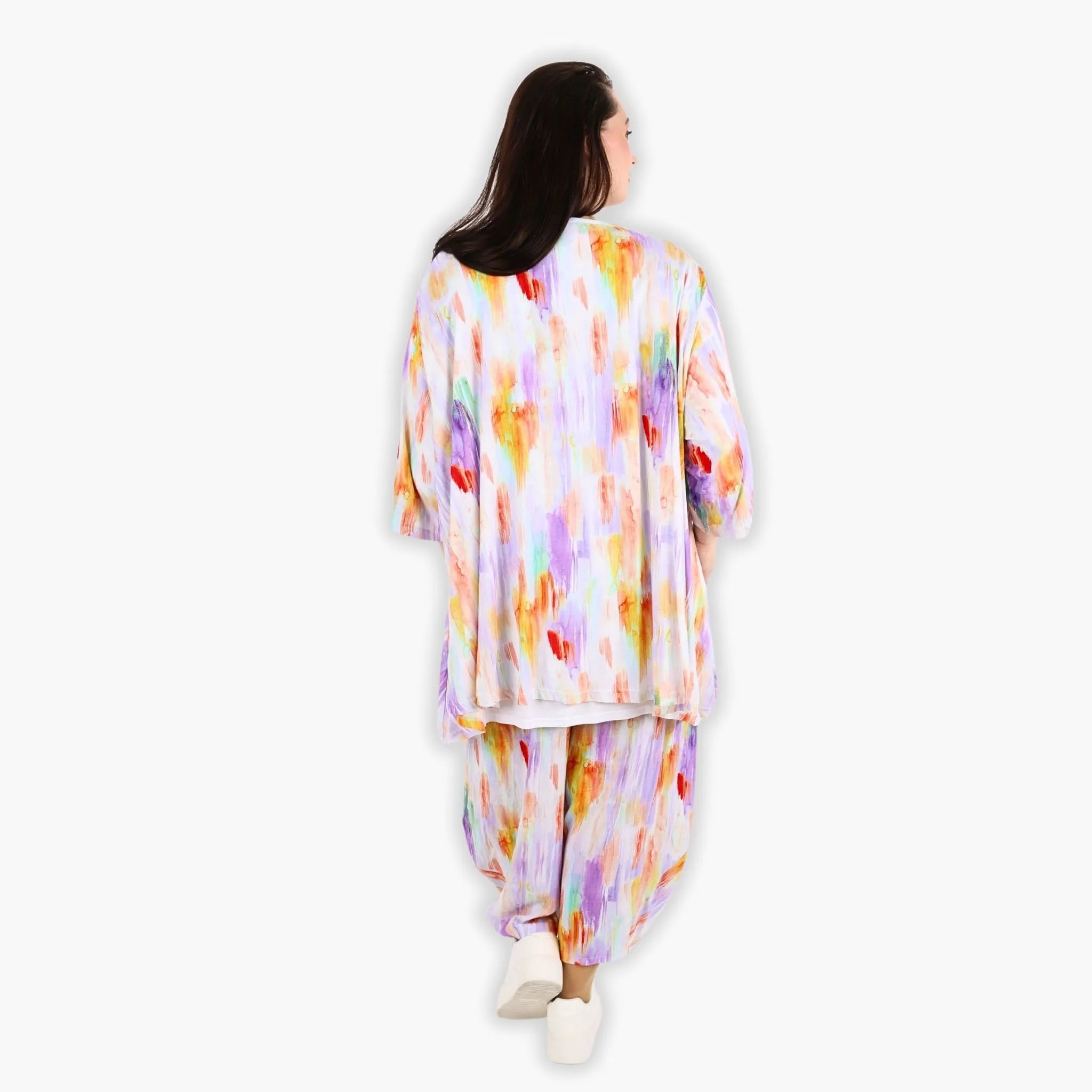  A-Form Bigshirt von AKH Fashion aus Viskose, 1308.00593, Weiß-Flieder-Orange, Farbmix