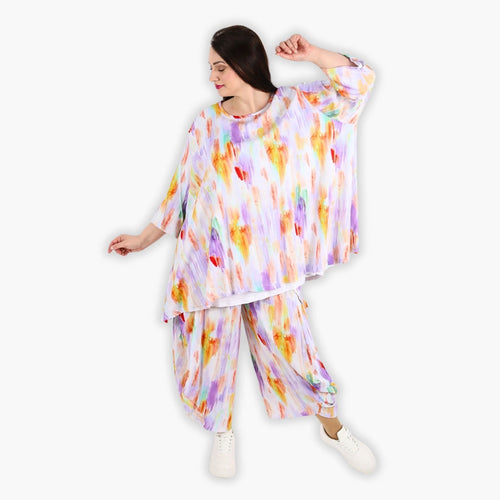  A-Form Bigshirt von AKH Fashion aus Viskose, 1308.00593, Weiß-Flieder-Orange, Farbmix
