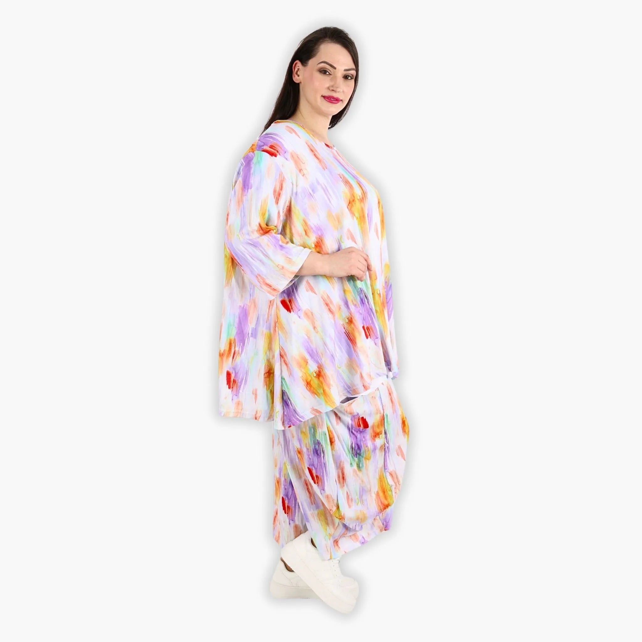  A-Form Bigshirt von AKH Fashion aus Viskose, 1308.00593, Weiß-Flieder-Orange, Farbmix