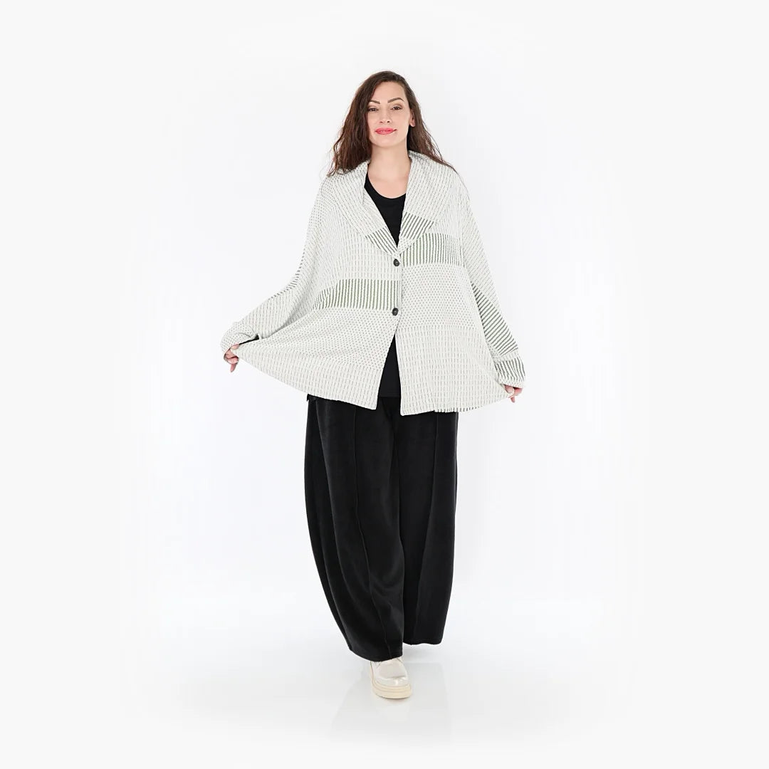  AKH Fashion Jacke in gerundeter Form, aus Viskose, 1377.00140, Olive-Ecru, Gerippt