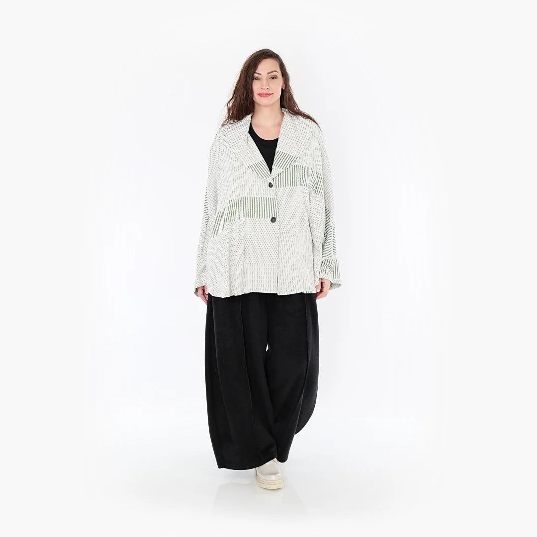  AKH Fashion Jacke in gerundeter Form, aus Viskose, 1377.00140, Olive-Ecru, Gerippt