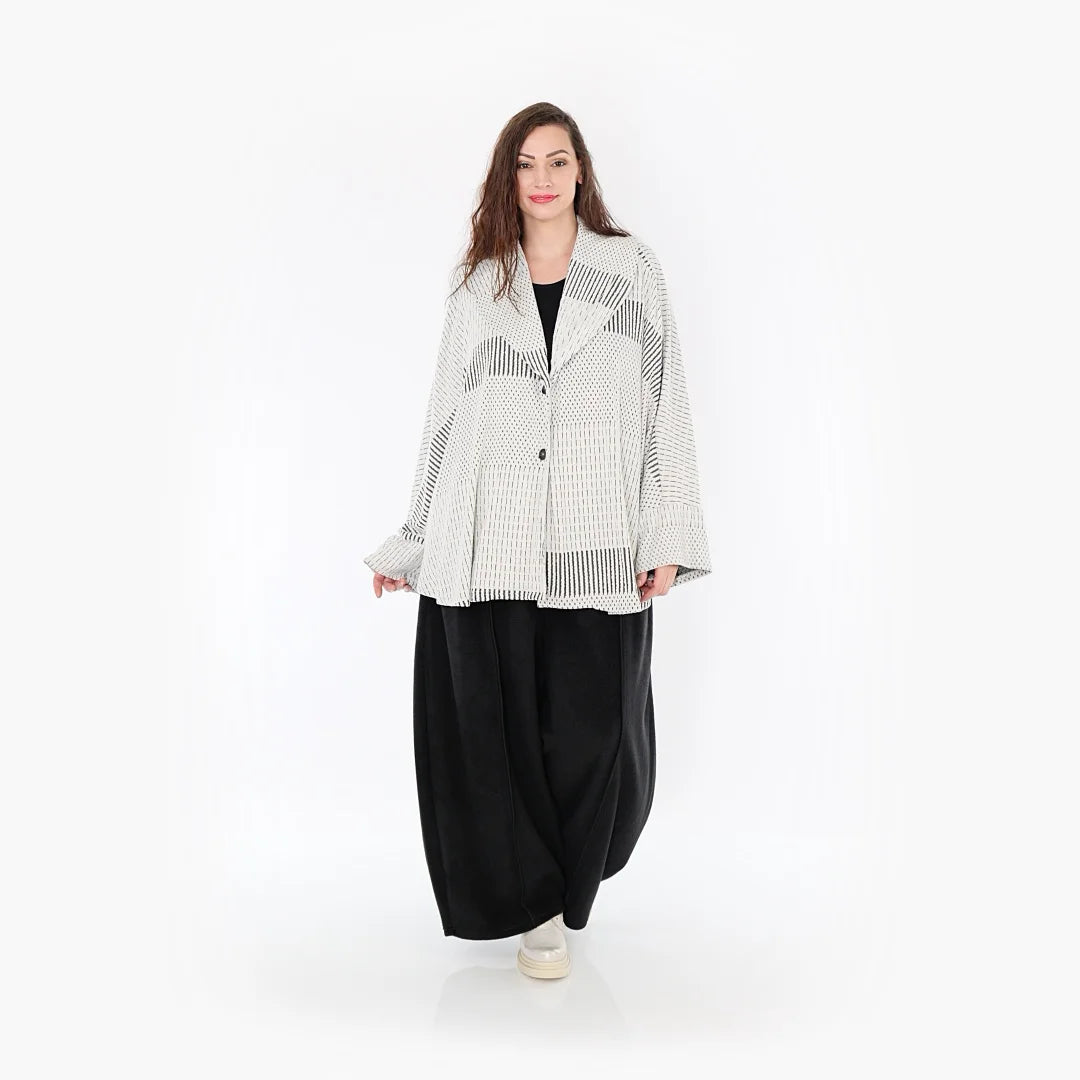  AKH Fashion Jacke in gerundeter Form, aus Viskose, 1377.00140, Schwarz-Ecru, Gerippt