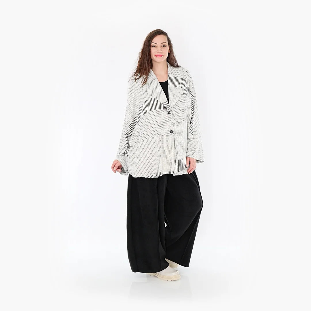  AKH Fashion Jacke in gerundeter Form, aus Viskose, 1377.00140, Schwarz-Ecru, Gerippt
