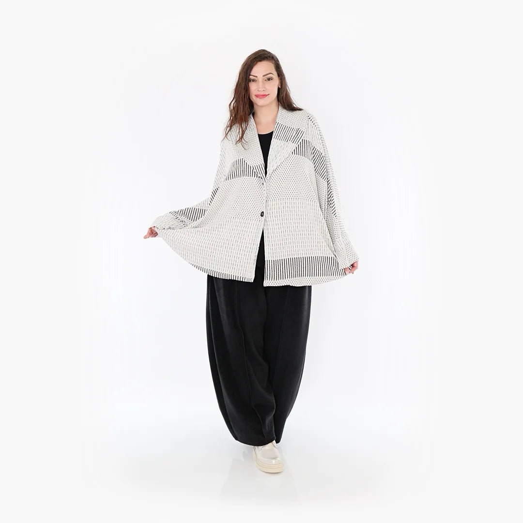  AKH Fashion Jacke in gerundeter Form, aus Viskose, 1377.00140, Schwarz-Ecru, Gerippt