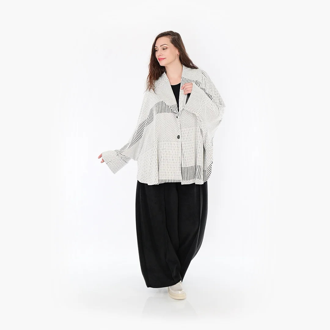  AKH Fashion Jacke in gerundeter Form, aus Viskose, 1377.00140, Schwarz-Ecru, Gerippt