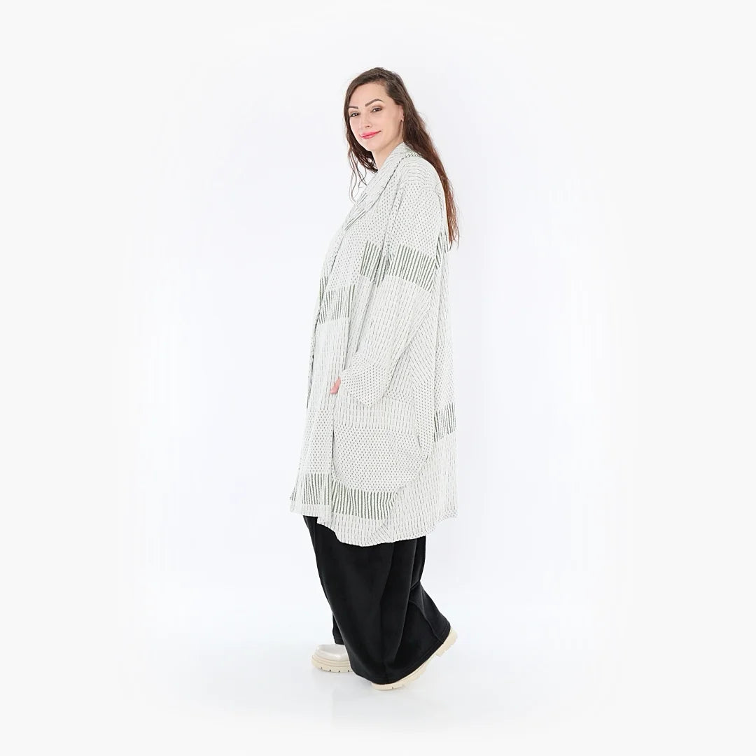  Ballonmantel von AKH Fashion aus Viskose, 1377.02494, Olive-Ecru, Gerippt, Schick, Modern