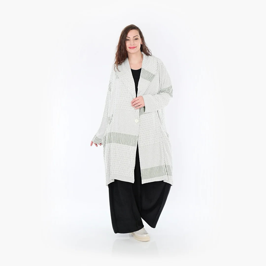  Ballonmantel von AKH Fashion aus Viskose, 1377.02494, Olive-Ecru, Gerippt, Schick, Modern