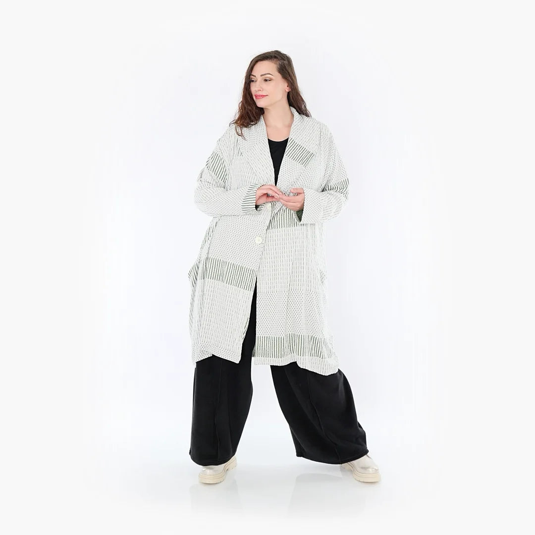  Ballonmantel von AKH Fashion aus Viskose, 1377.02494, Olive-Ecru, Gerippt, Schick, Modern