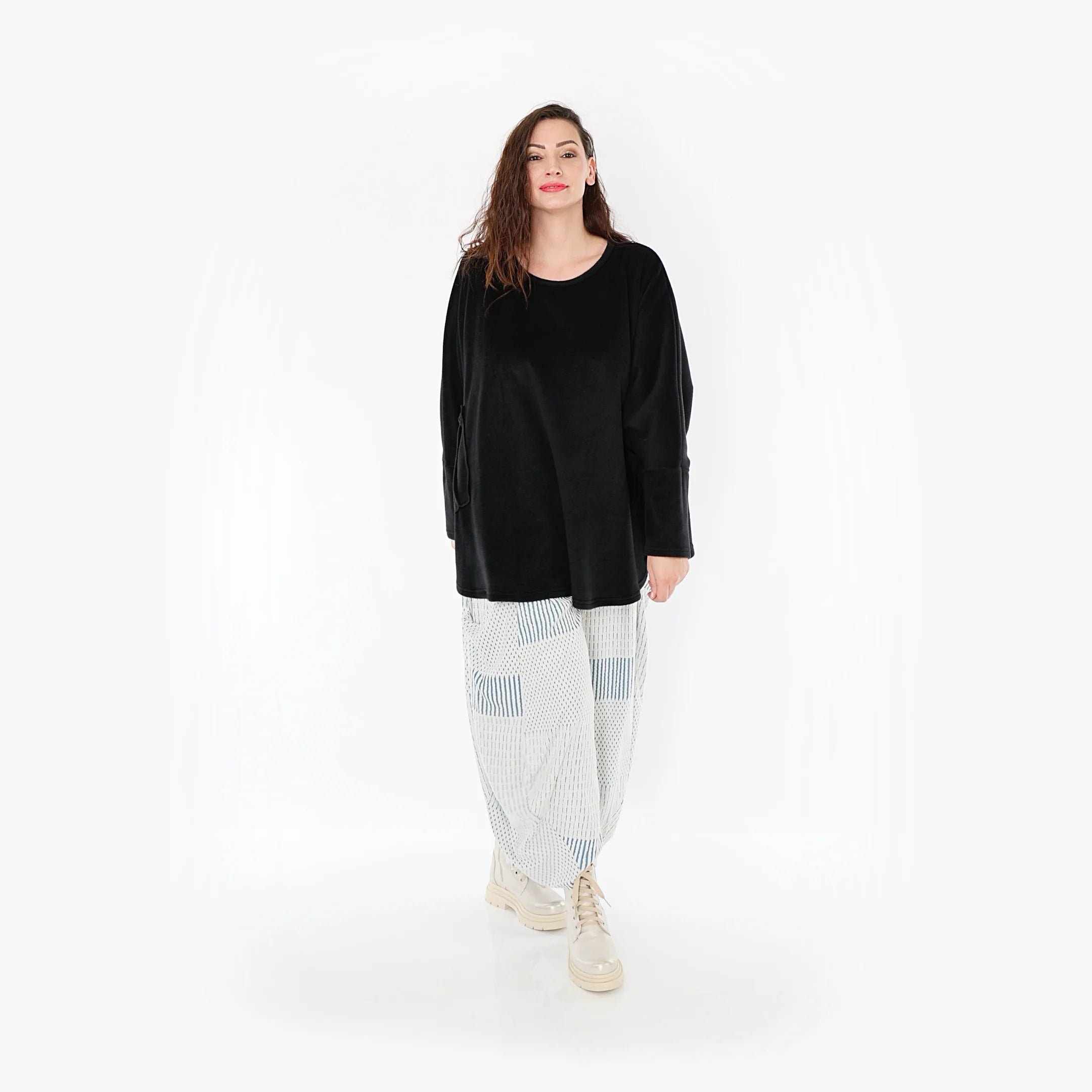  Ballonhose von AKH Fashion aus Viskose, 1377.08069, Blau-Ecru, Gerippt, Schick, Modern