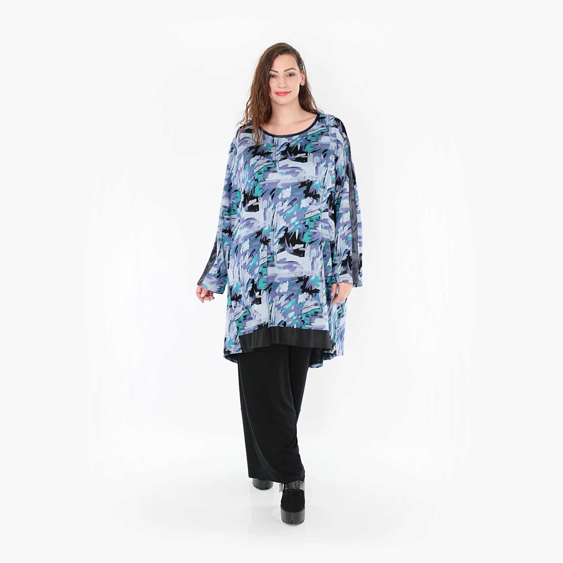  Schickes Shirt in trendy Petrol mit Grafikmuster und praktischen Seitennahttaschen im Oversize-Look