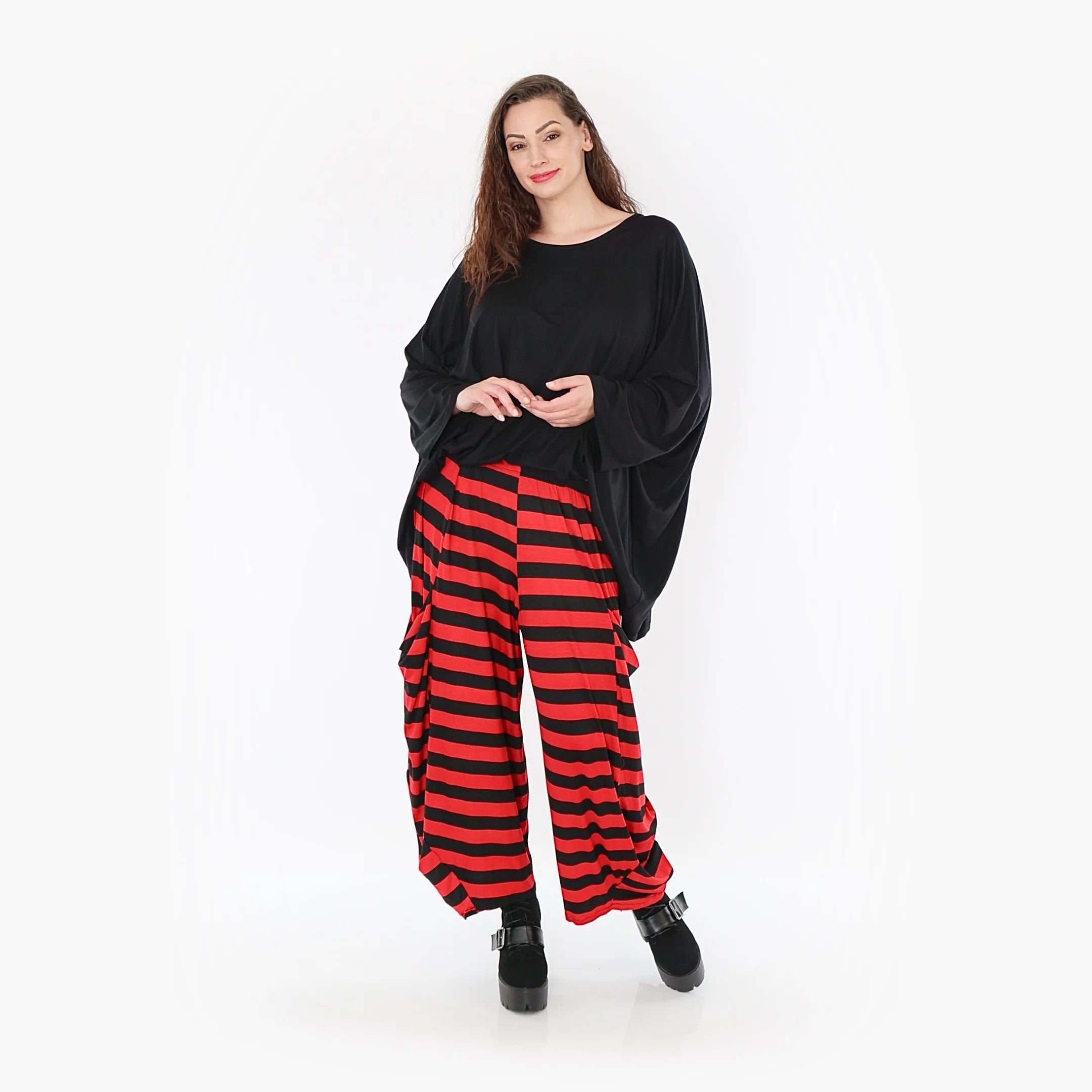  Ballonhose von AKH Fashion aus Viskose, 1383.08069, Schwarz-Rot, Blockstreifen, Schick