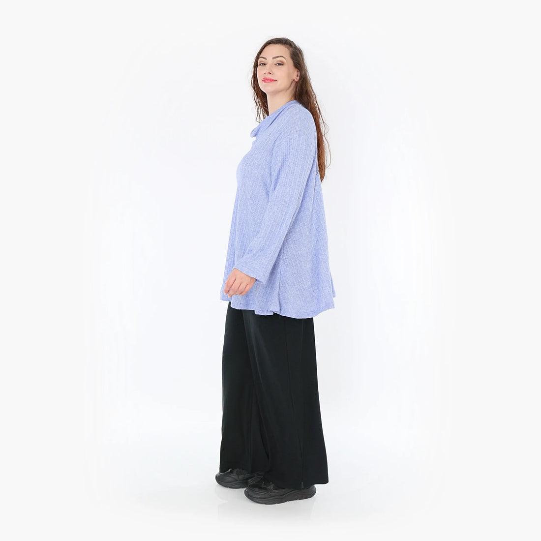  Strukturiertes Rollkragen-Oberteil aus hochwertigem Feinstrick in elegantem Blau für Plus Size Frauen