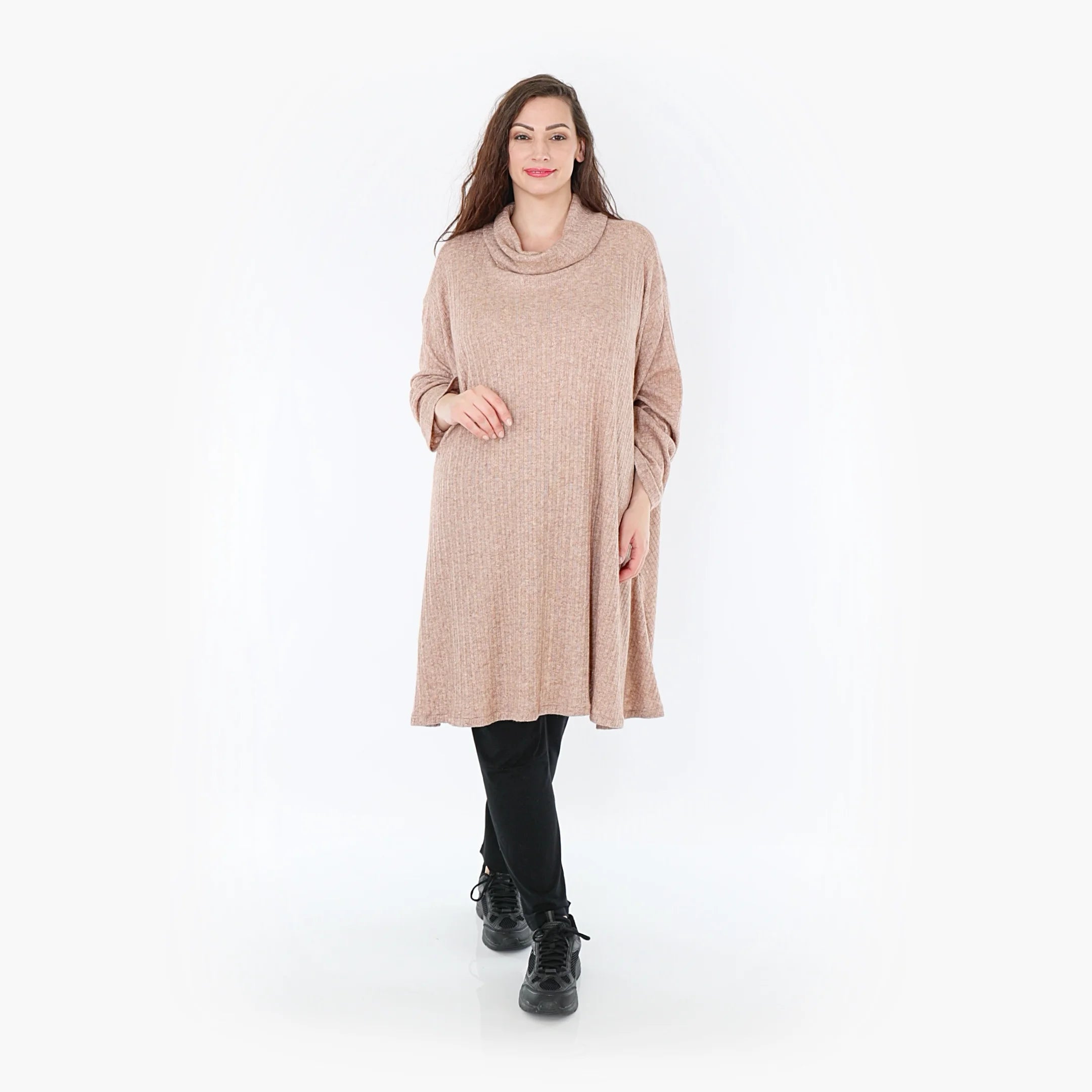  A-Form Bigshirt von AKH Fashion aus Polyurethan, 1384.02666, Taupe, Gerippt, Schick, Modern