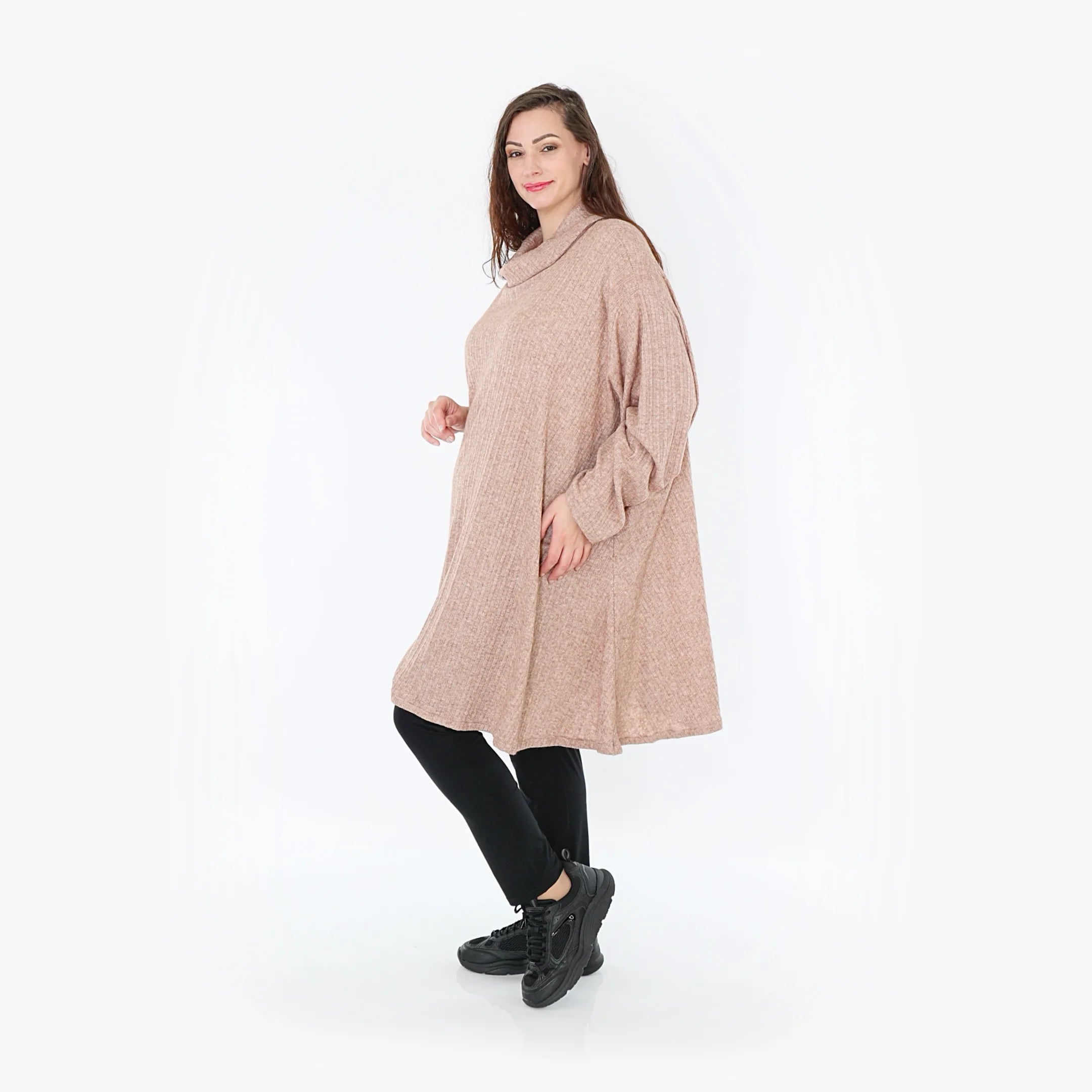  A-Form Bigshirt von AKH Fashion aus Polyurethan, 1384.02666, Taupe, Gerippt, Schick, Modern