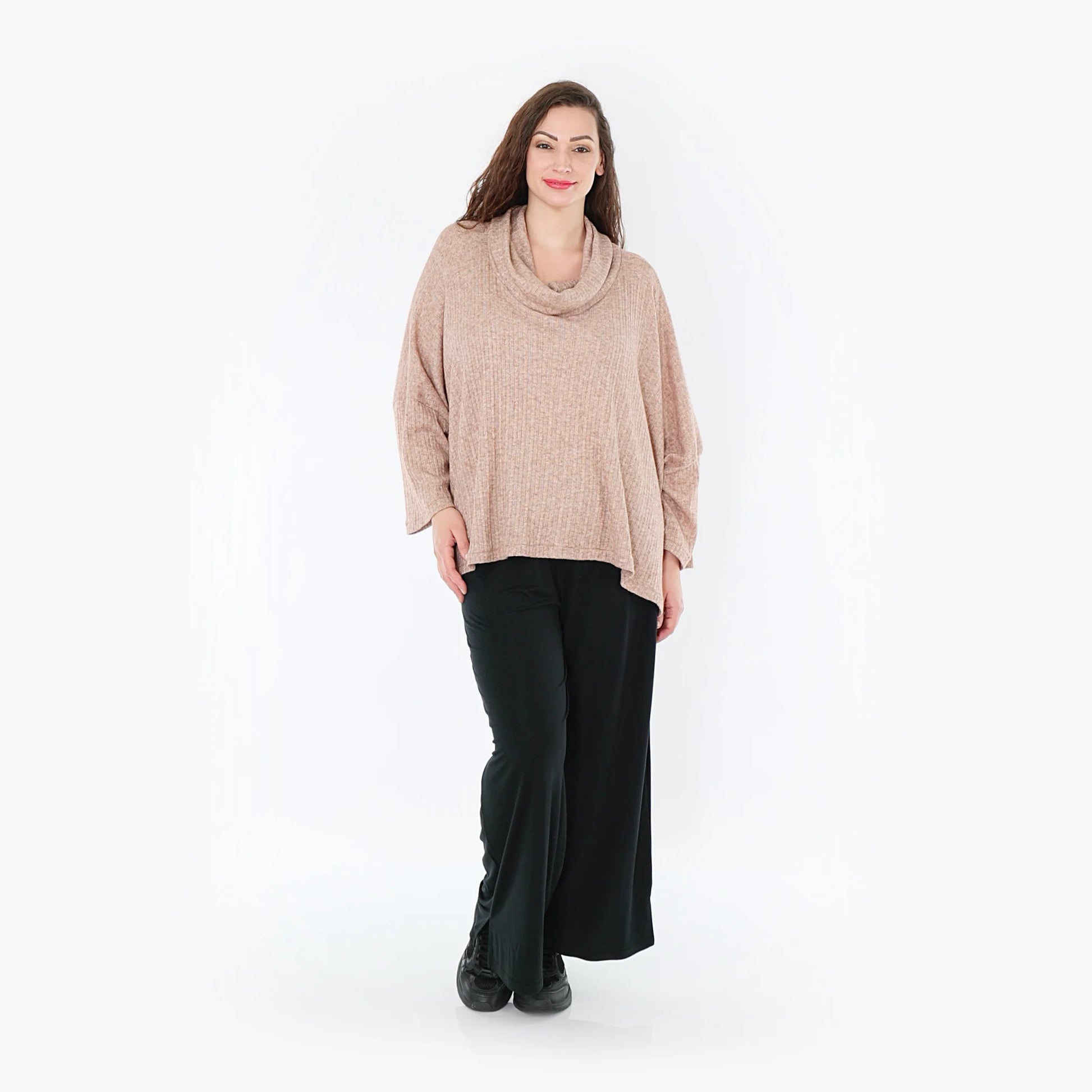  Kastiges Taupefarbenes Rollkragenoberteil aus weichem Feinstrick für Plus Size Komfort