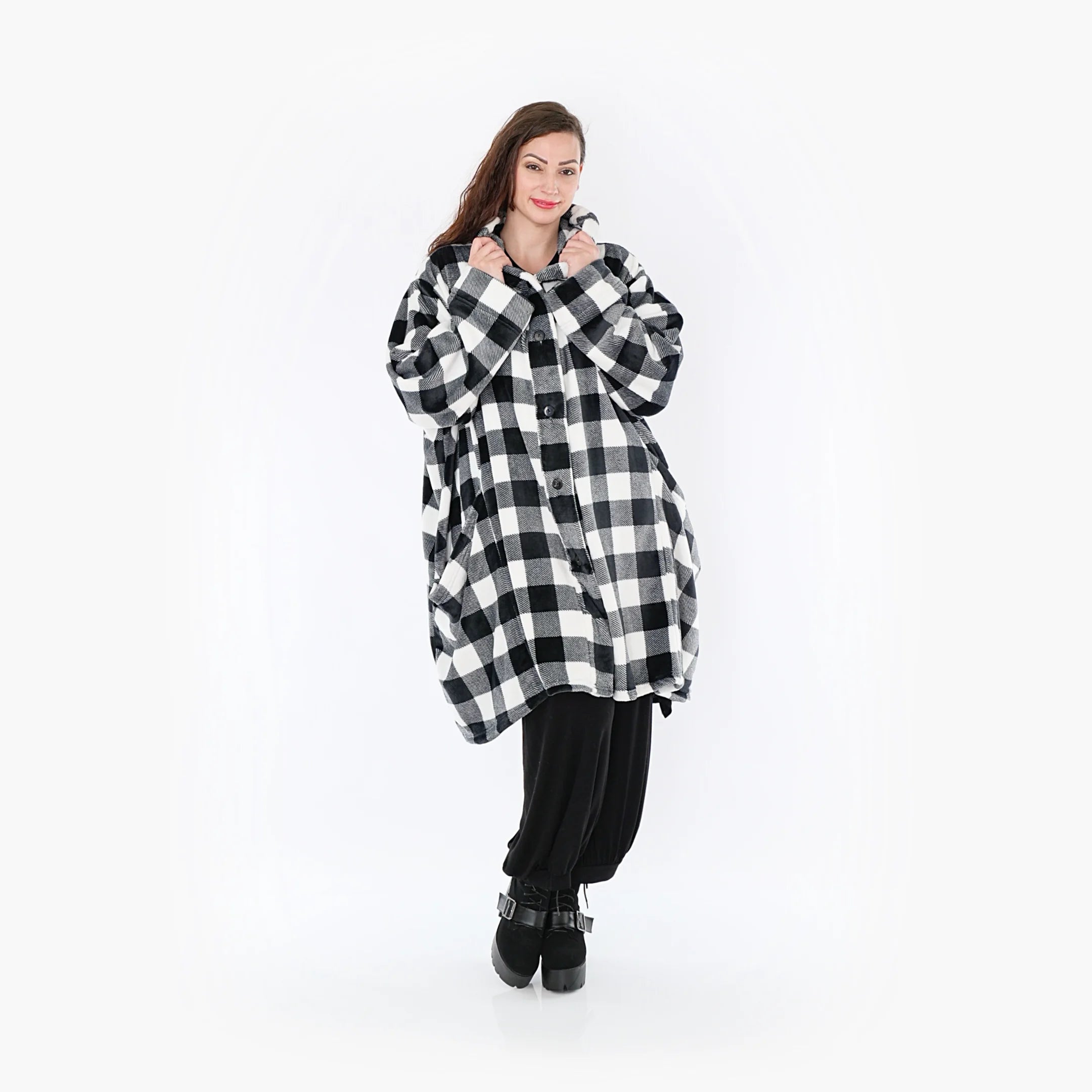 Ballonmantel von AKH Fashion aus Polyester, 1385.06660, Schwarz-Weiss, Kariert, Schick