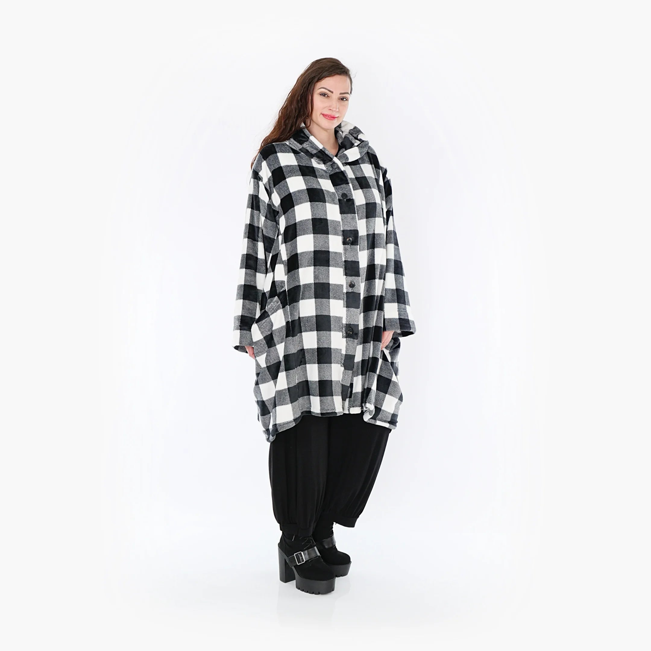  Ballonmantel von AKH Fashion aus Polyester, 1385.06660, Schwarz-Weiss, Kariert, Schick