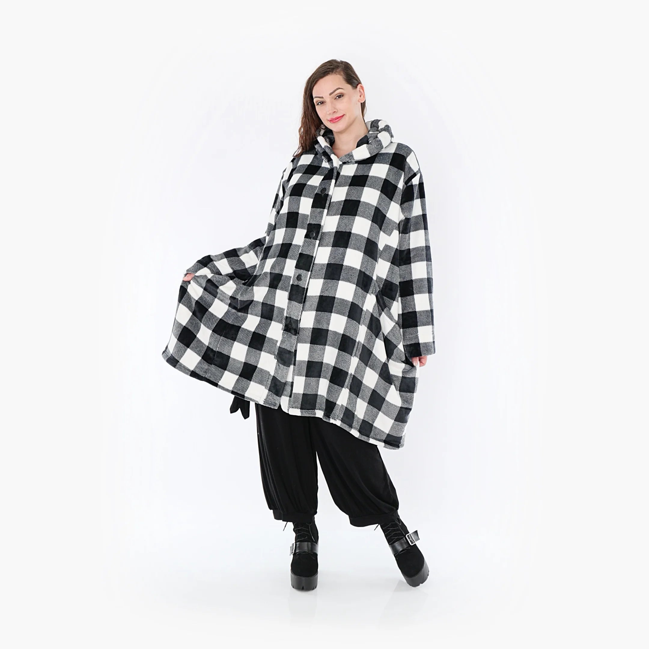  Ballonmantel von AKH Fashion aus Polyester, 1385.06660, Schwarz-Weiss, Kariert, Schick